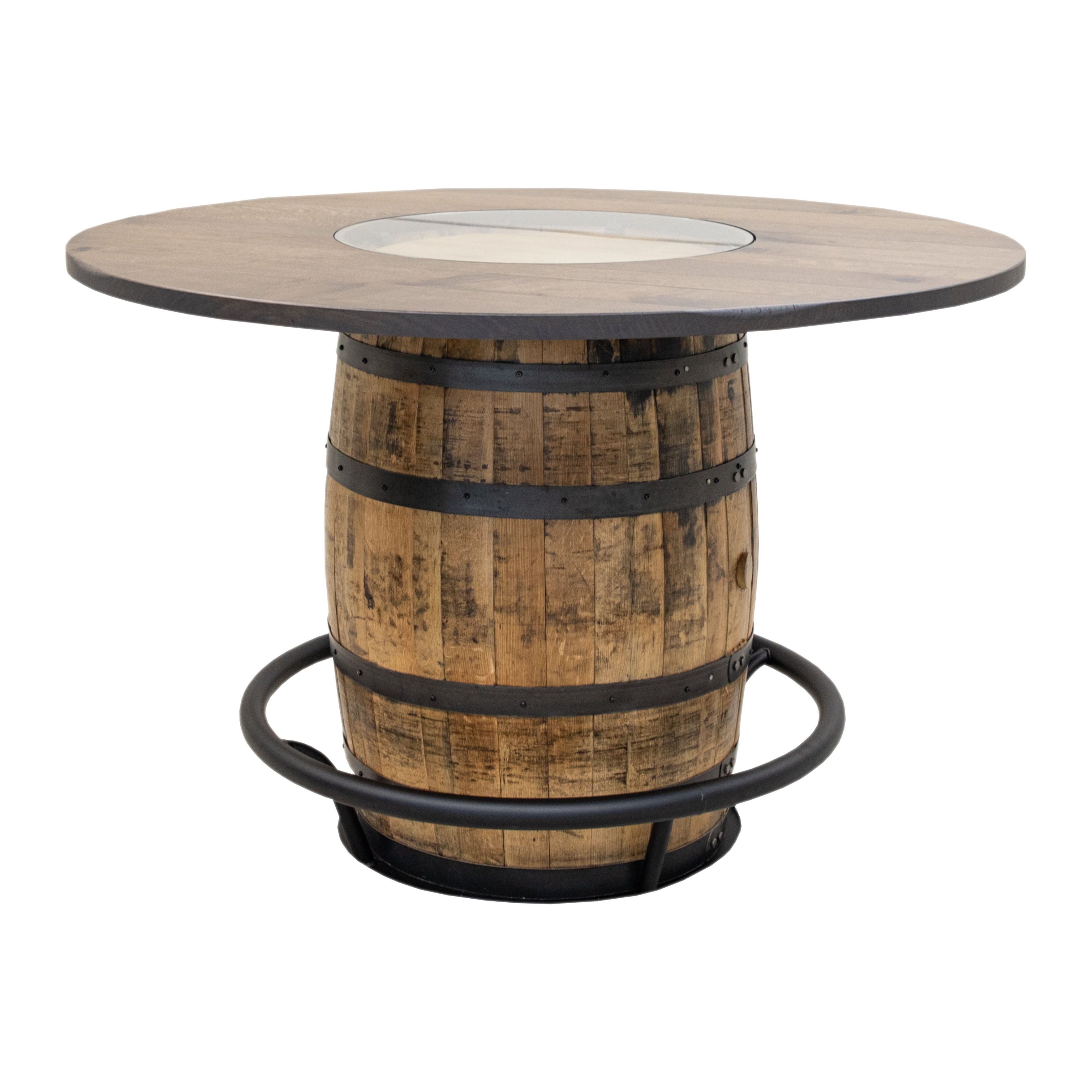 Round Whiskey Personalized Rustic Quarter Sawn White Oak Wood Single Barrel Pub Table | SB