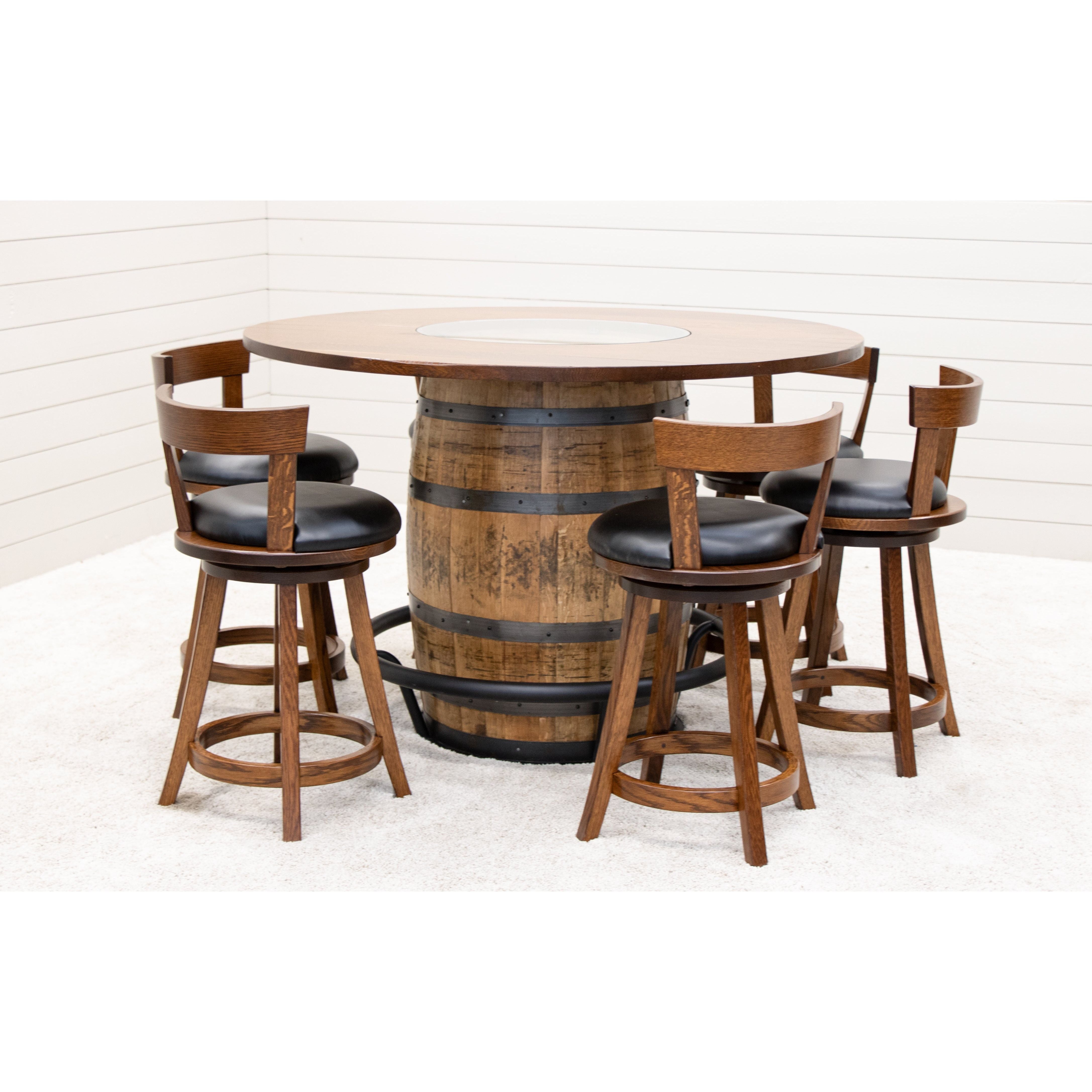 Turnstone 24" Rustic Quarter Sawn White Oak Wood Swivel Bar Stool with Black Faux Leather Seat | GB