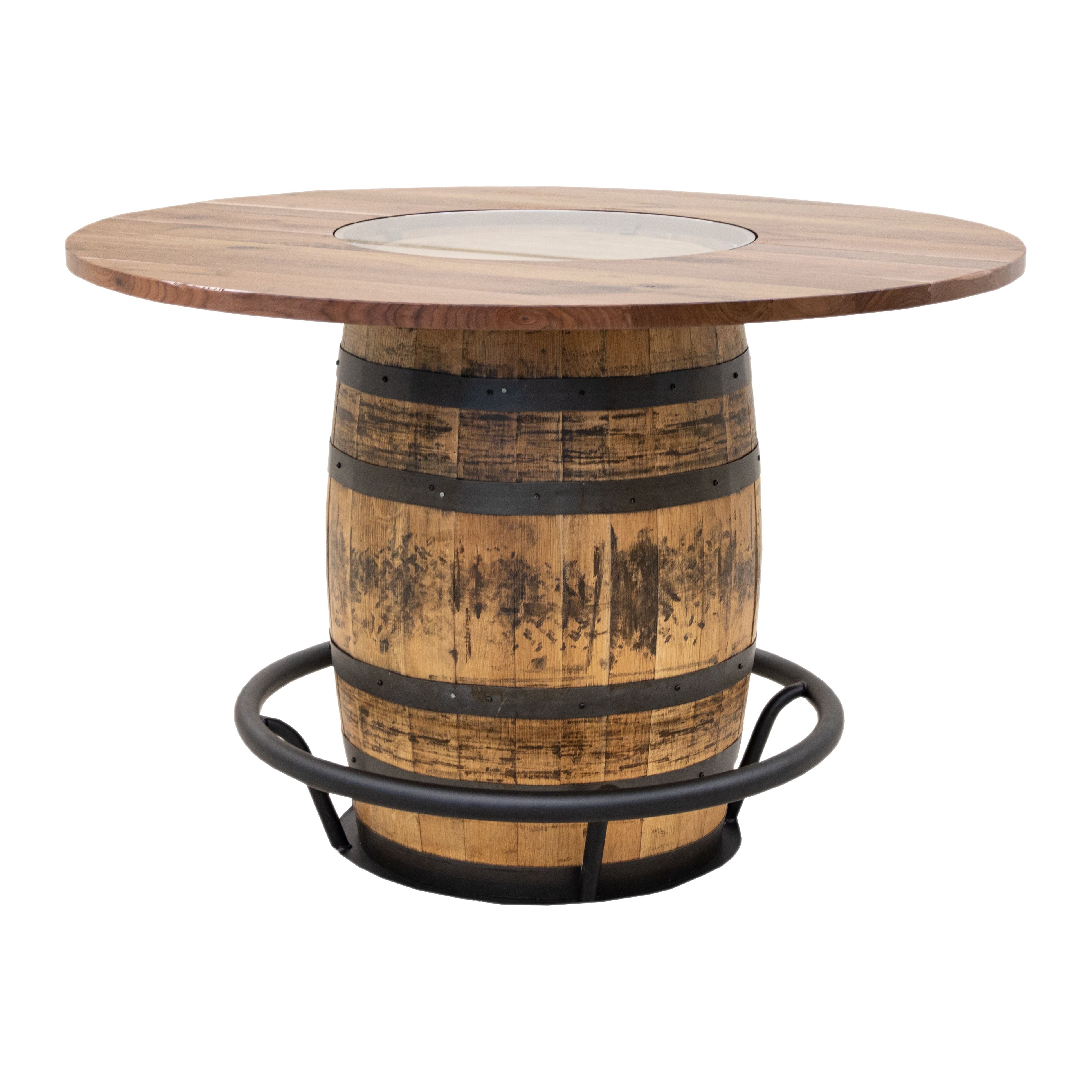 Round Whiskey Personalized Rustic Walnut Wood Single Barrel Pub Table | NAT