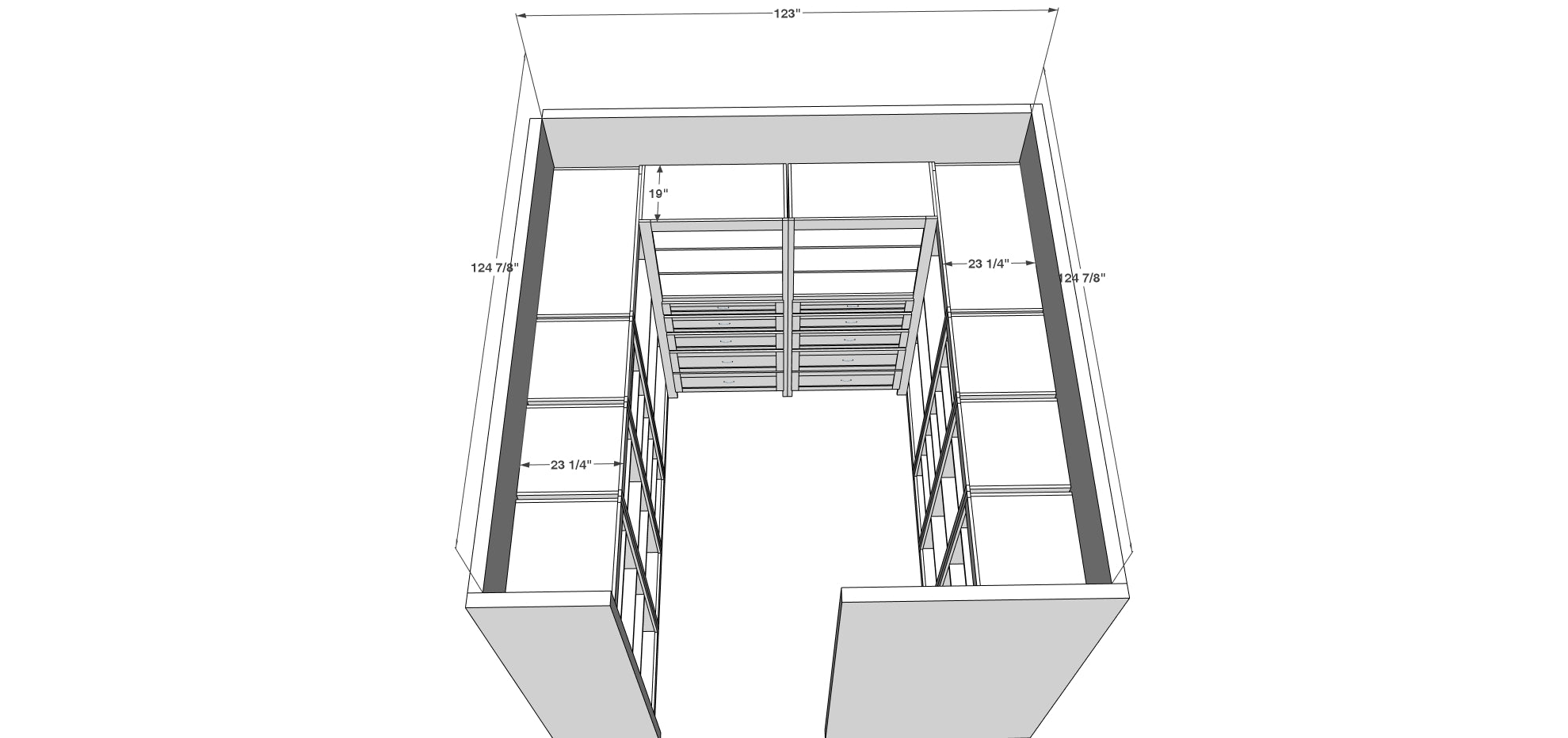 The sketch shows a final view of the wardrobe before installation into the home.