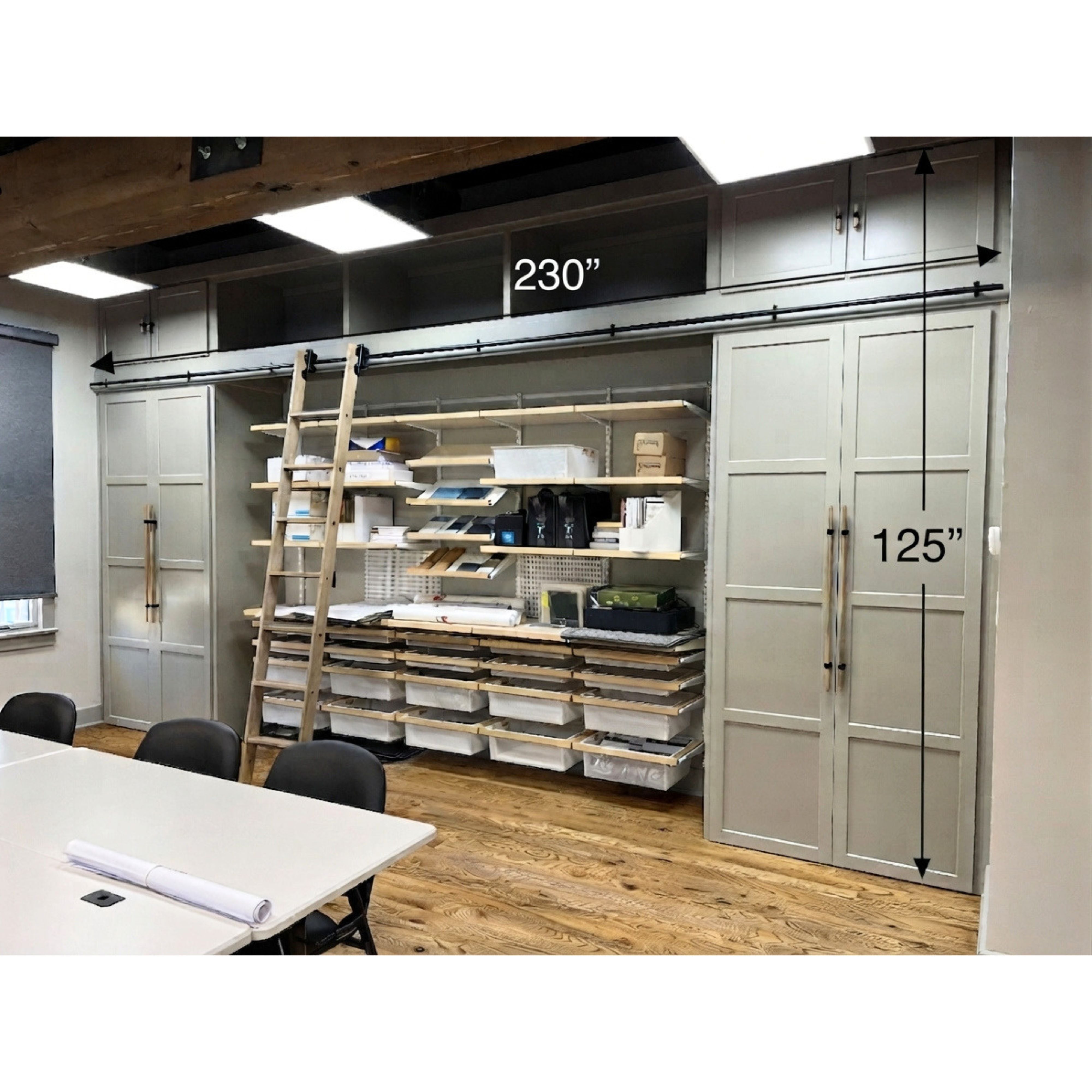 Custom Built-In Solid Wood Ladder Office Storage Wall Unit