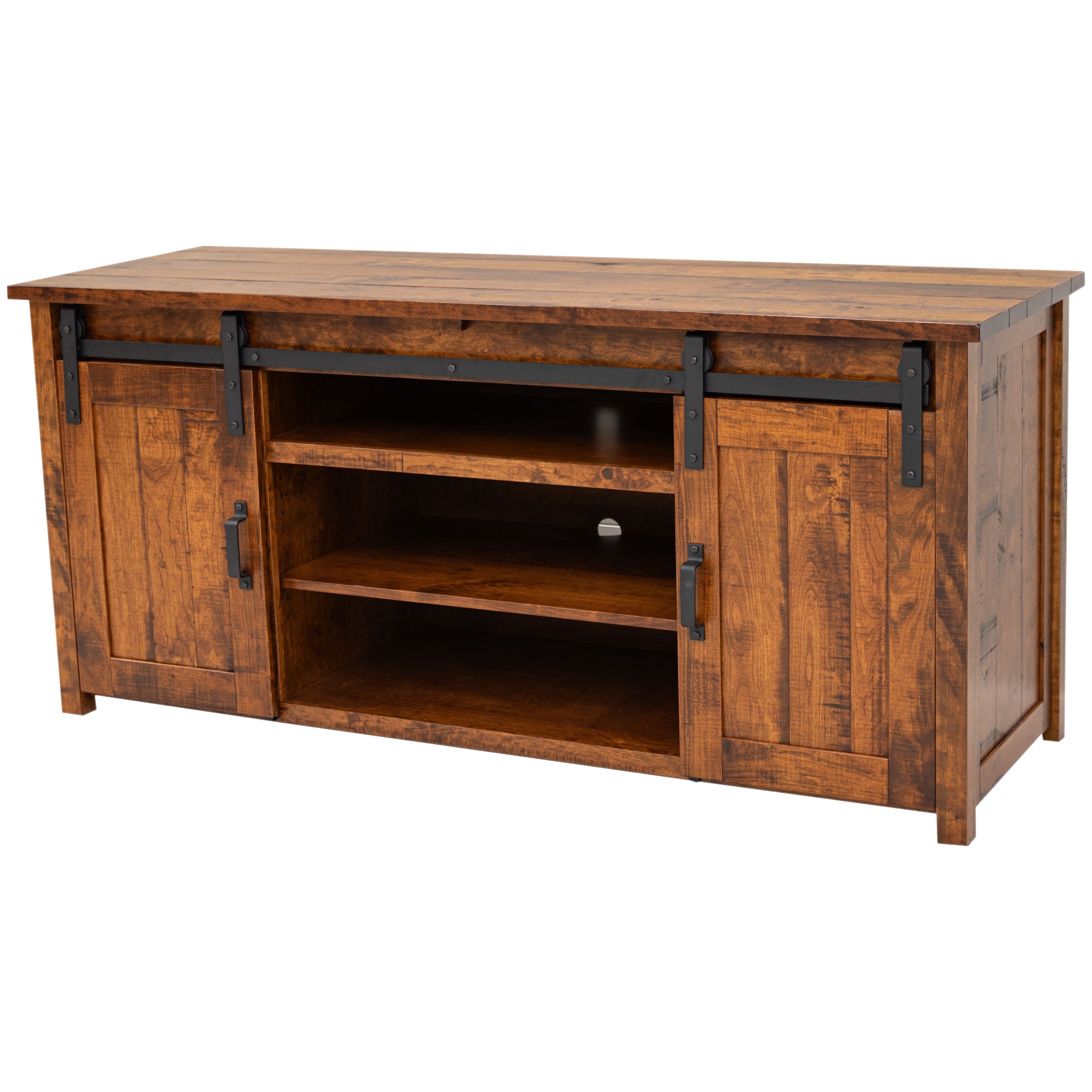 Arcadia 72" Cherry Wood Sliding Barn Door Post TV Console | MC