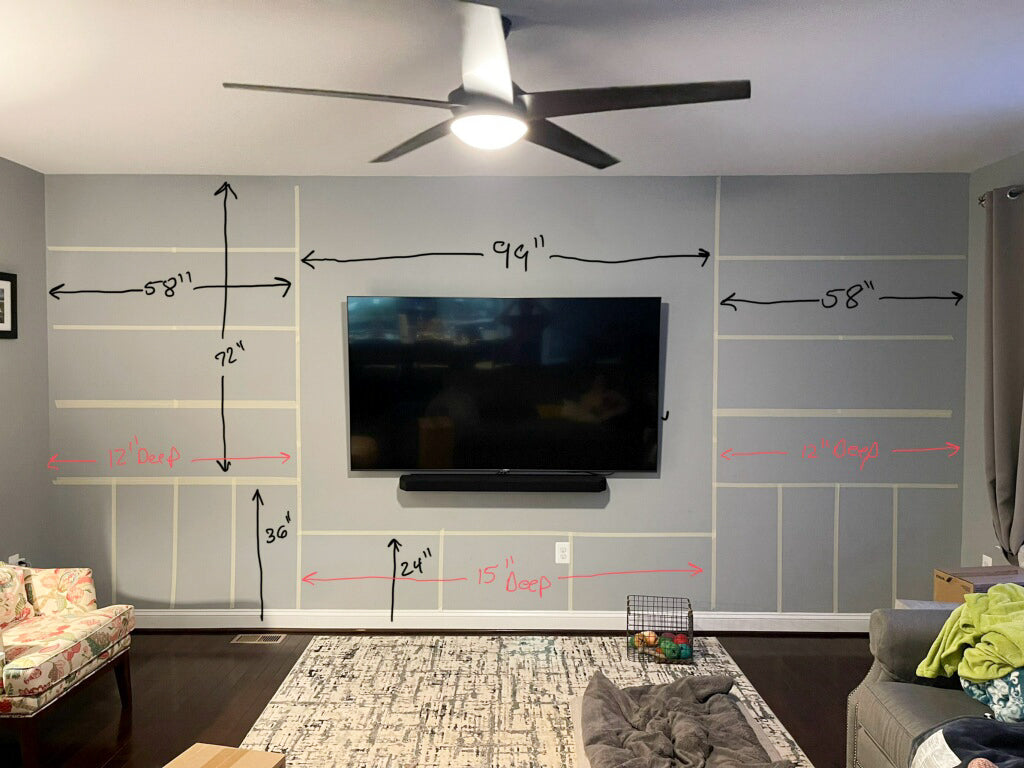 Taping out the space on your wall makes it easy to envision your new custom entertainment center.