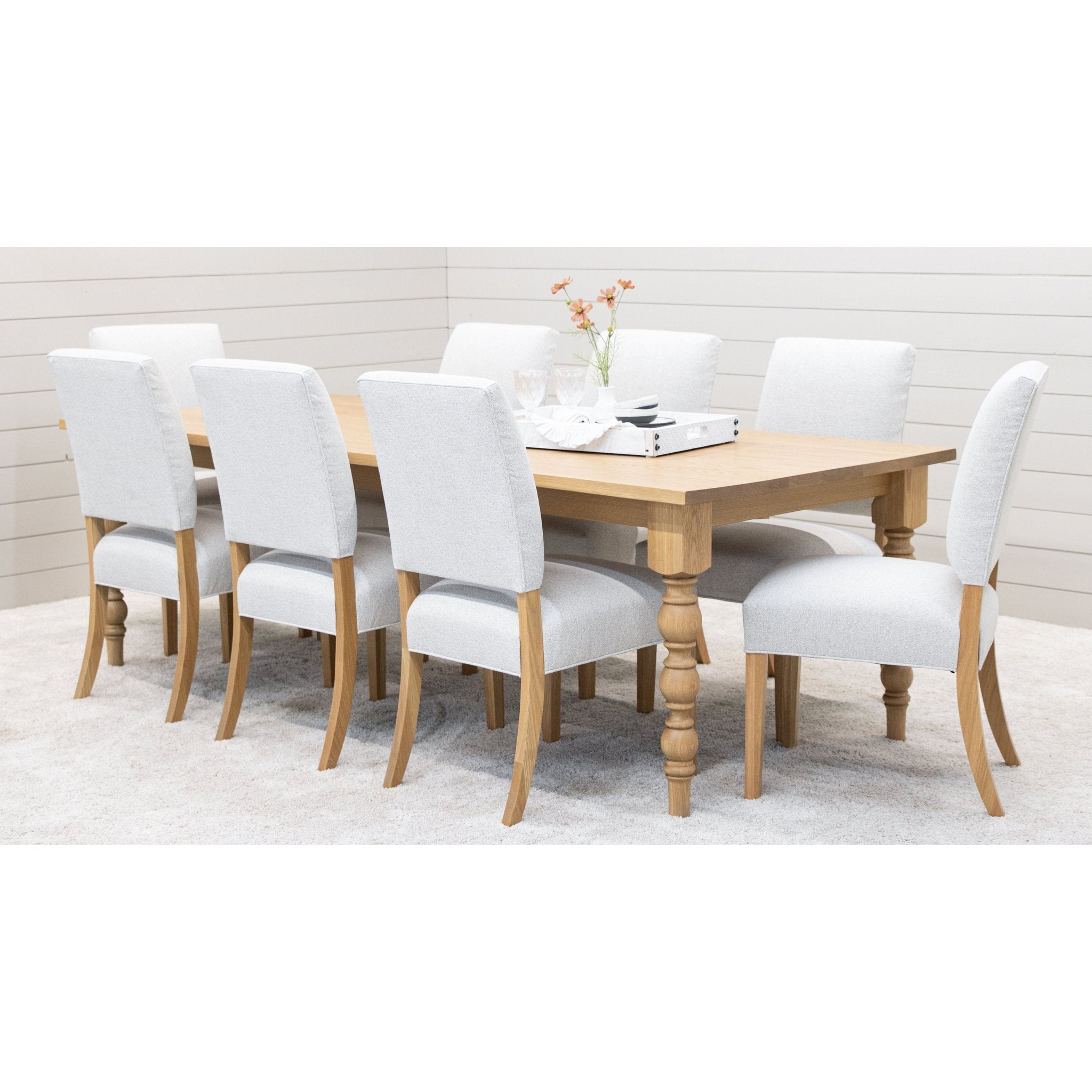 Parson Turned Leg White Oak Dining Set for 6-10 with Chairs