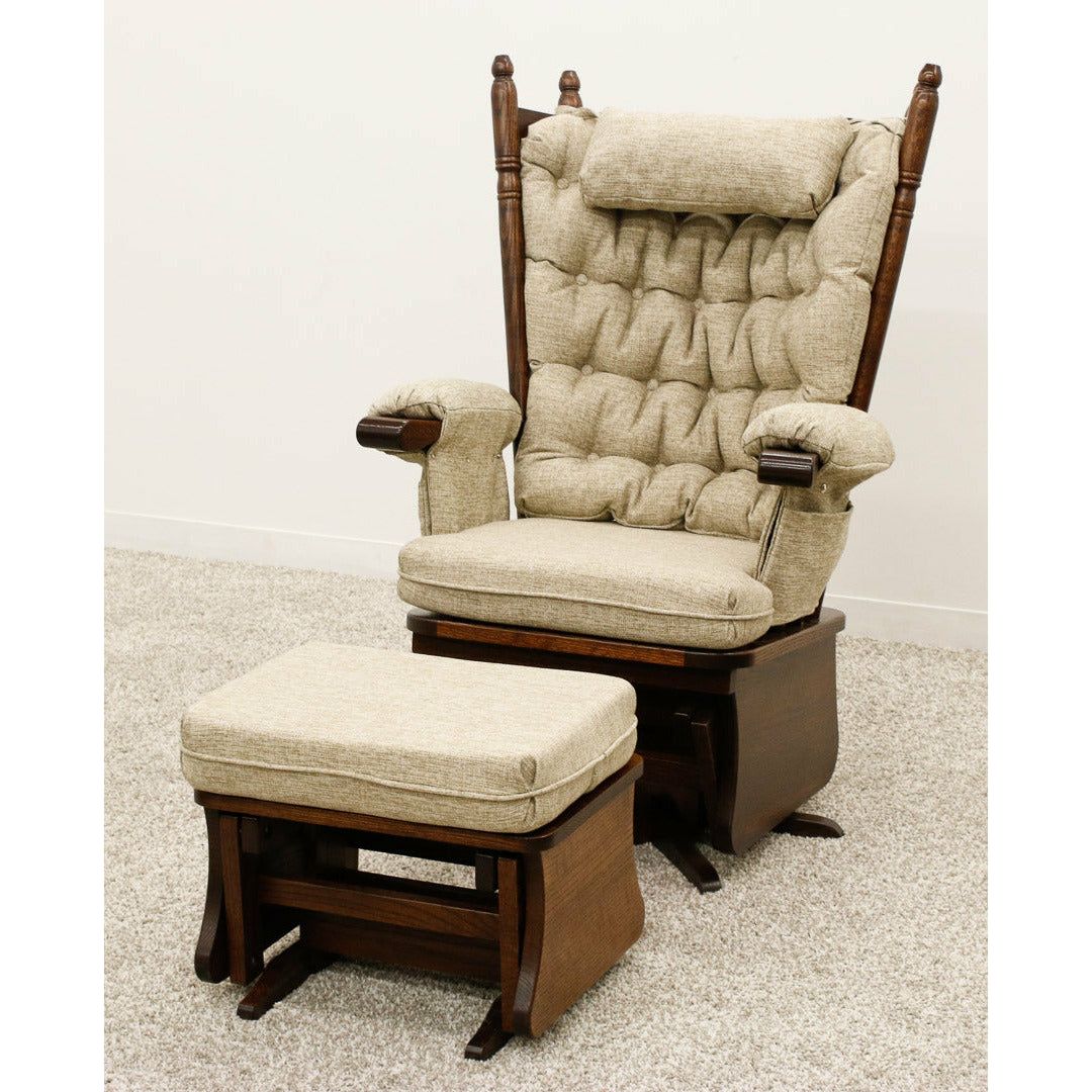 Traditional Solid Oak Wood Upholstered Swivel Glider Rocker Ottoman