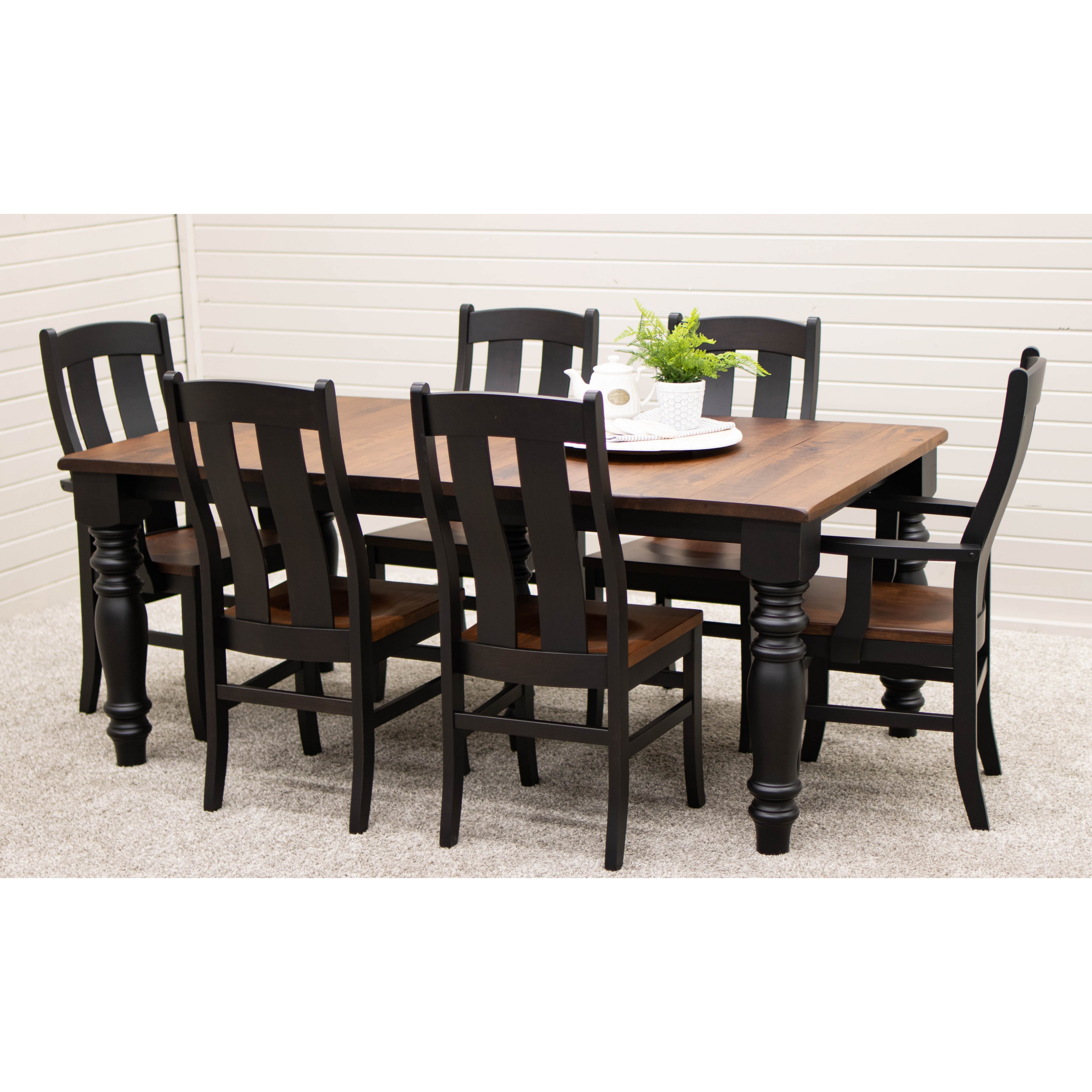 Arcadia Turned Leg Farmhouse Black & Wood Extending Dining Table | M-EB&C-GB