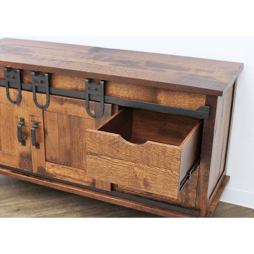 Sliding Barn Door Quarter Sawn White Oak Wood TV Cart | GB