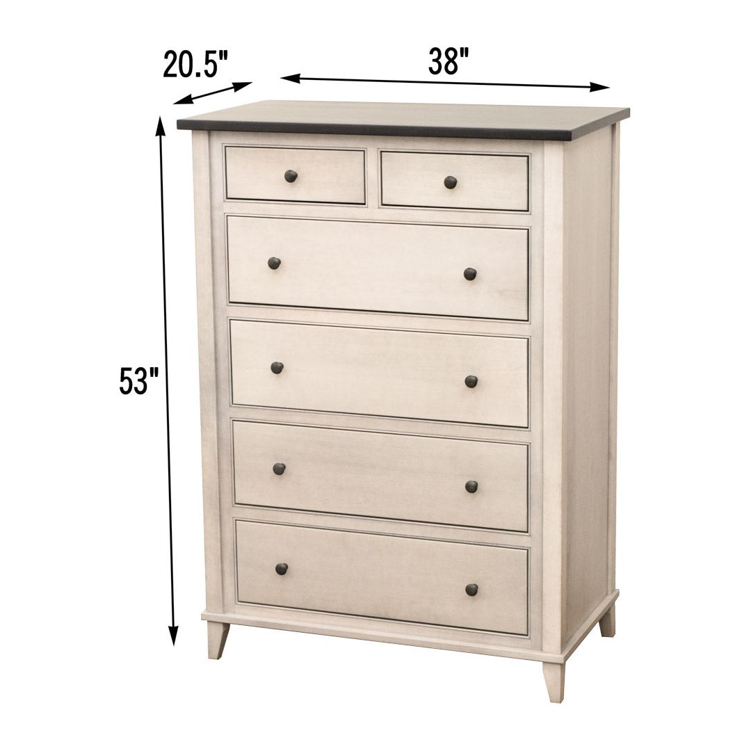 Cambria White Solid Maple Chest of Drawers with Dark Knight Top Cambria White Solid Maple Chest of Drawers with Dark Knight Top