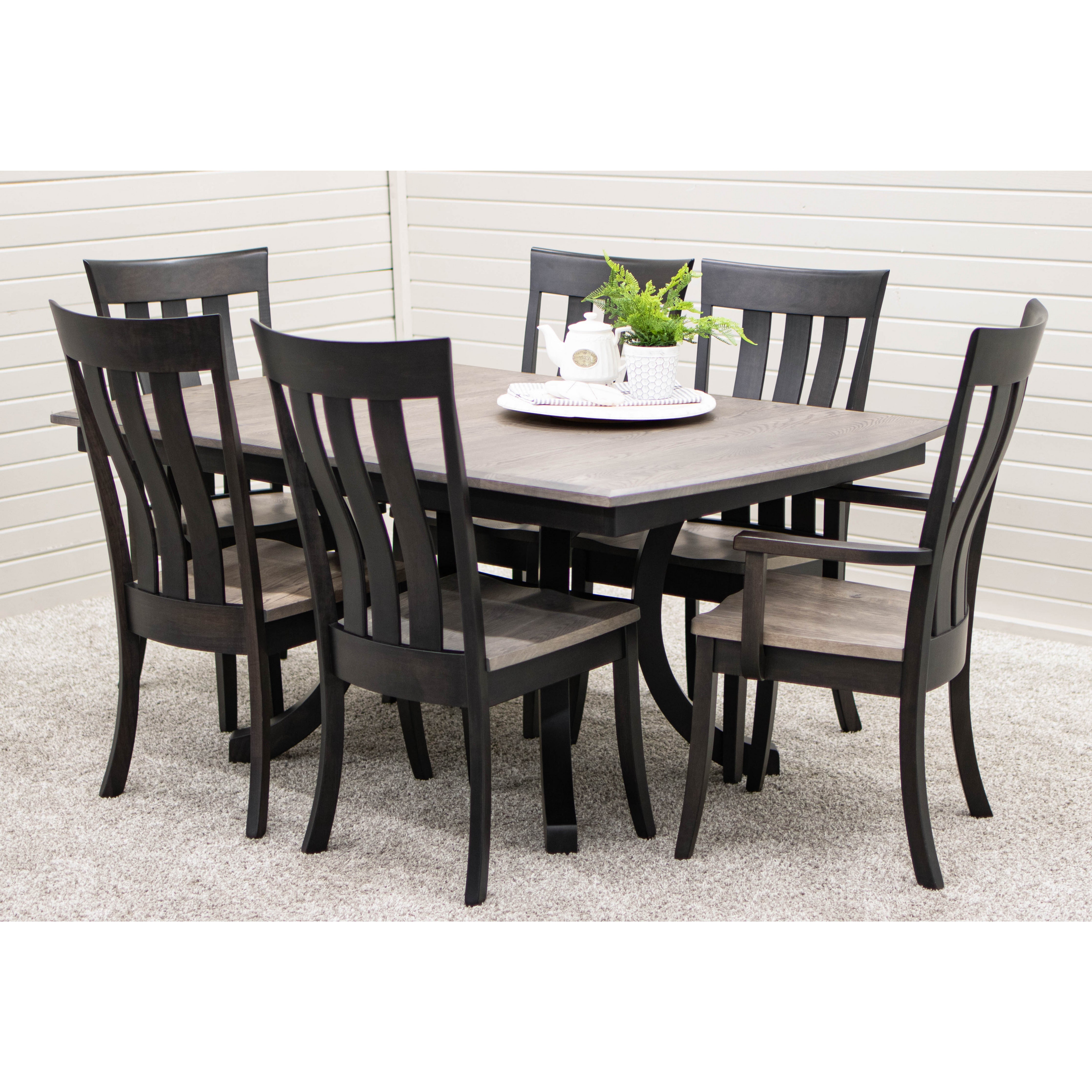 Carlisle Double Pedestal Black & Wood Amish Extending Dining Table | M-DK&RWO-GRB