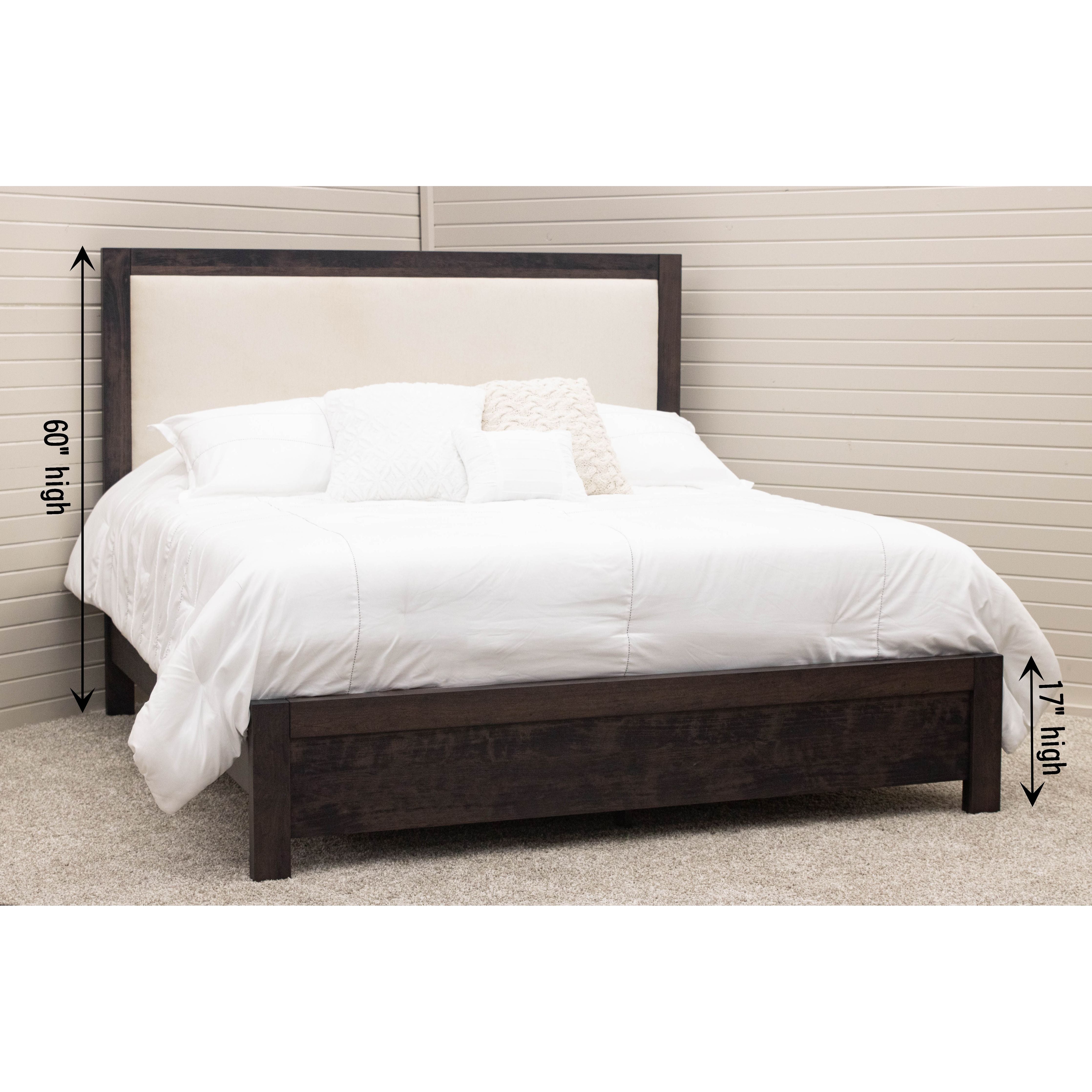 Wood Bed Frame with Upholstered Headboard