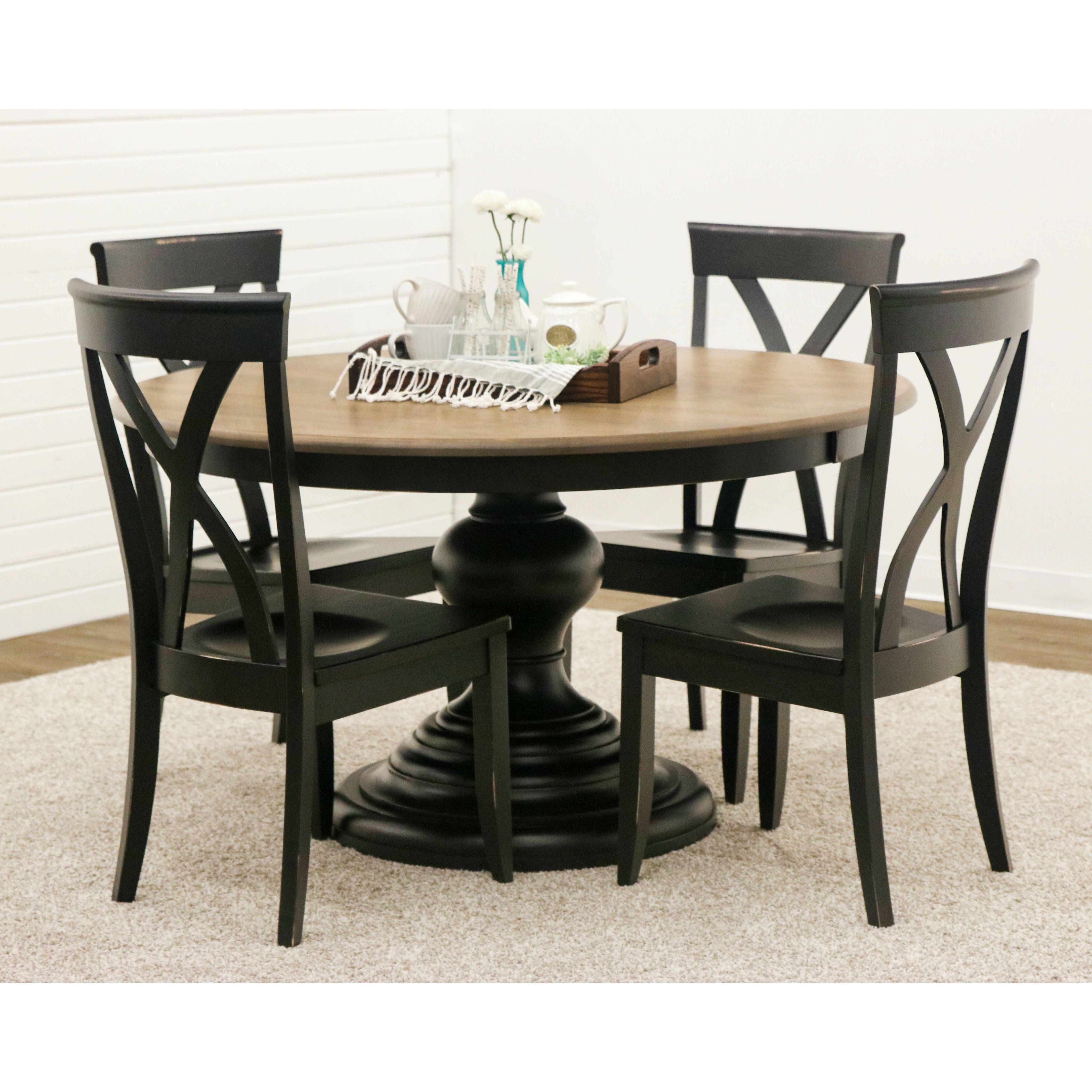 Global Round Black Modern Pedestal Dining Table Set for 4-6
