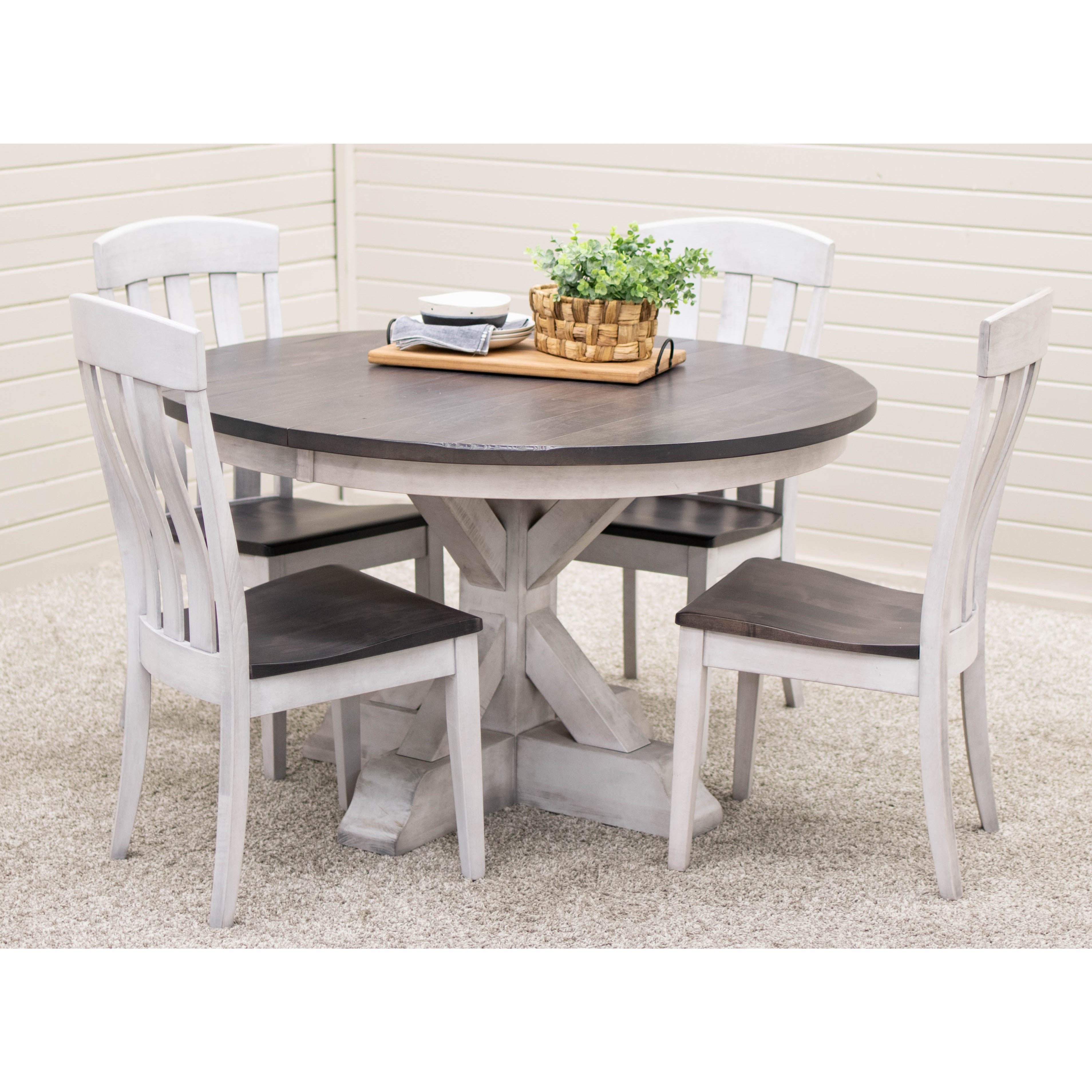 Farmhouse Round Extendable Dining Table Set for 4-6