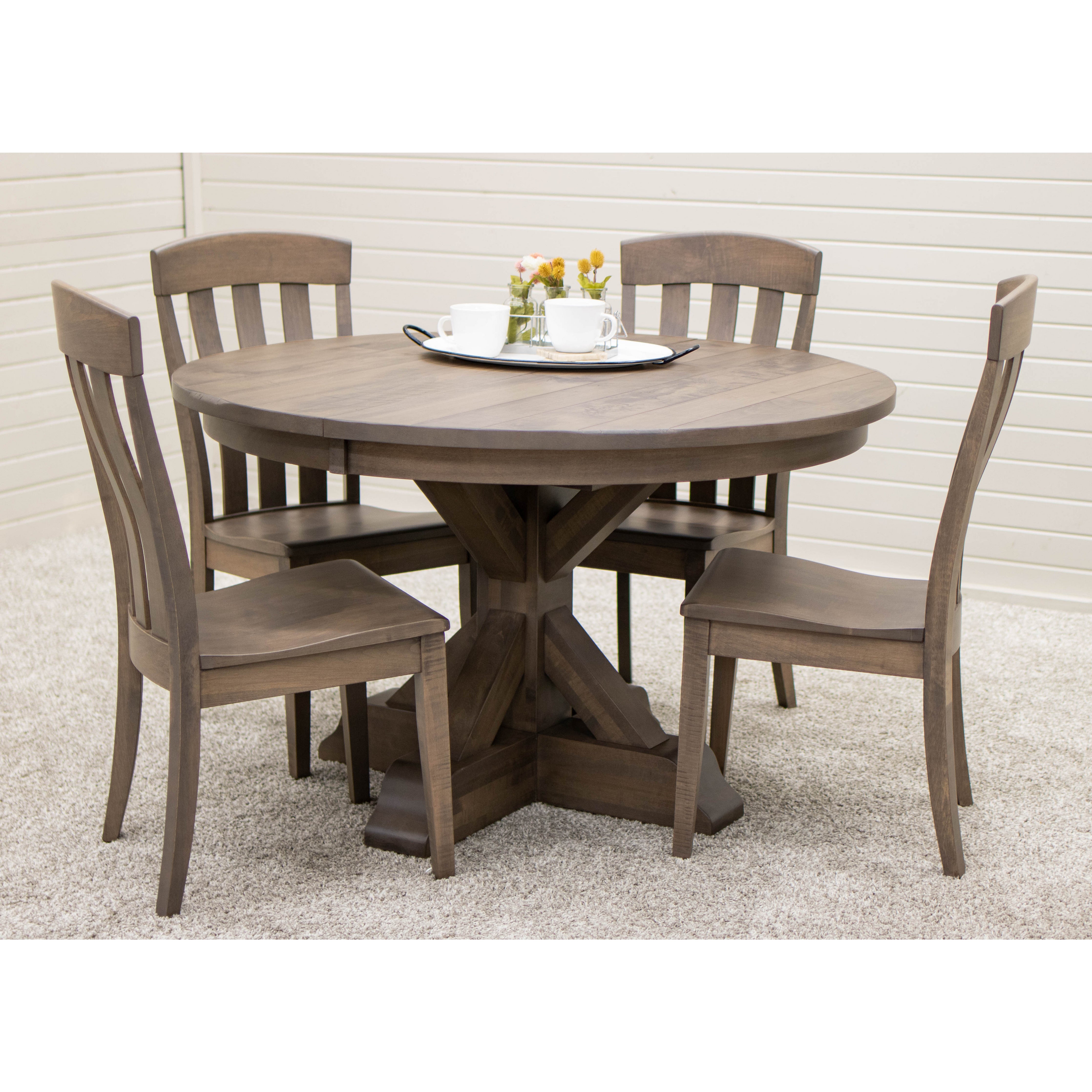 Farmhouse Solid Wood Round Dining Table Set for 4