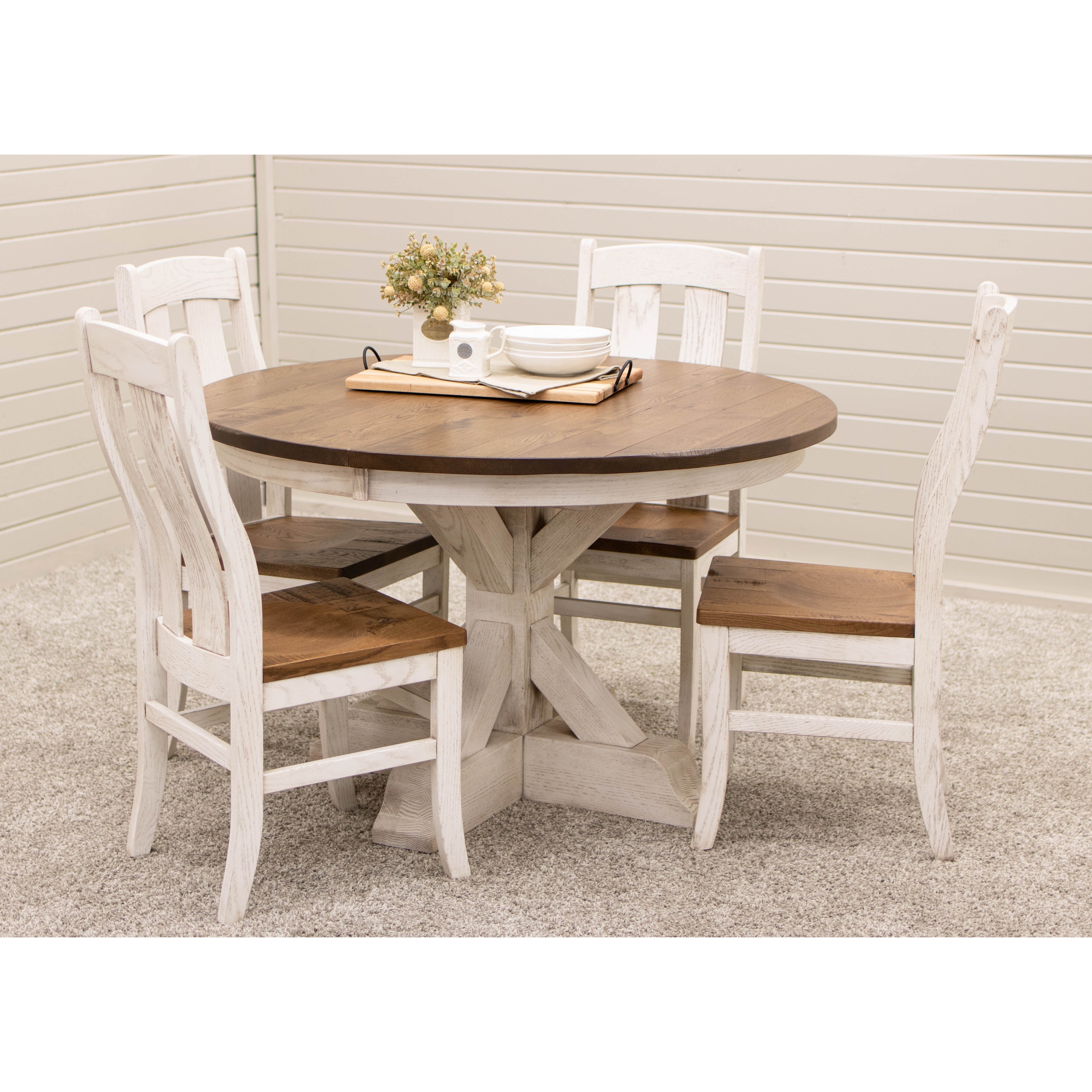 Farmhouse Round White & Oak Extending Dining Table | O-CS&RWO-CO