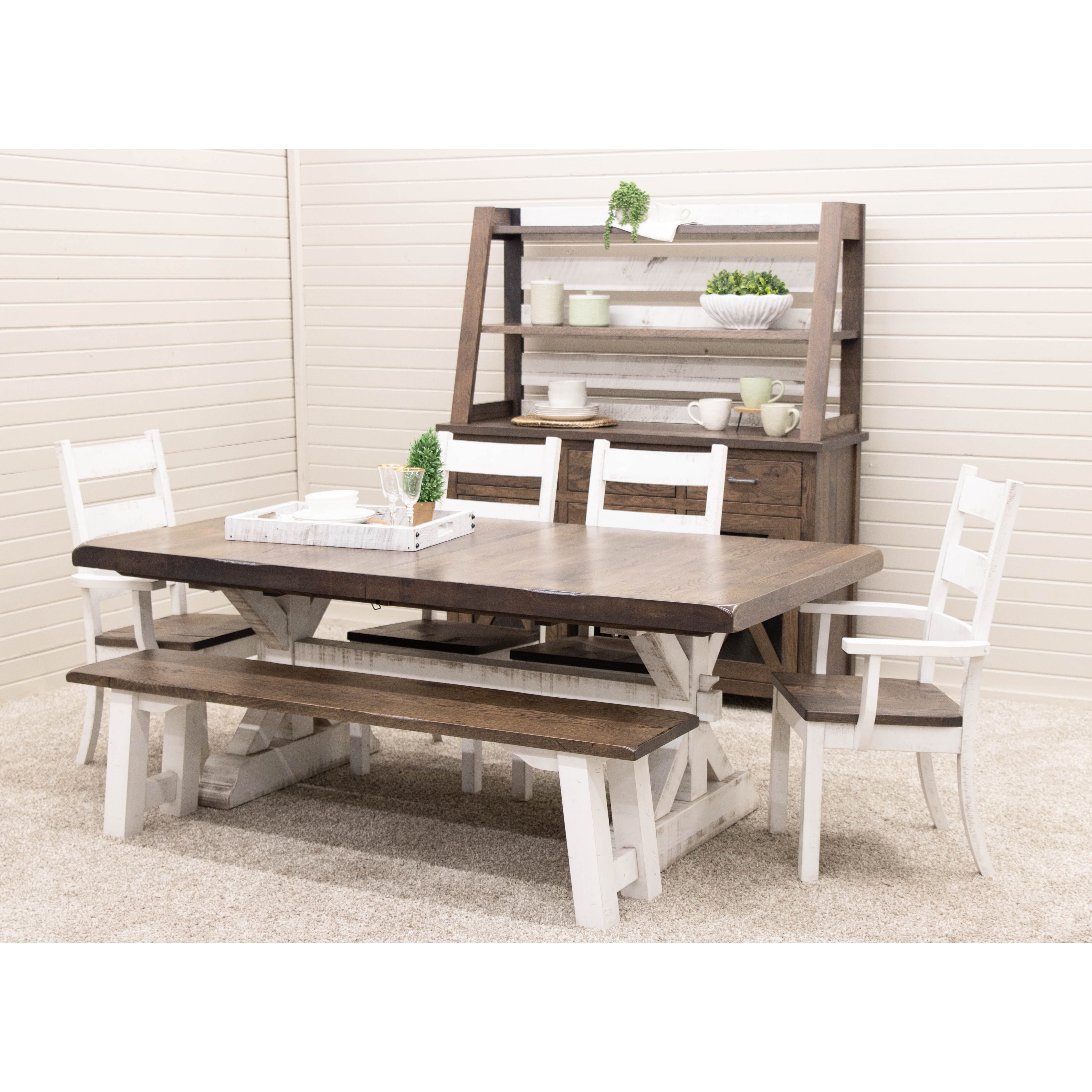 Farmhouse Trestle Large Extending White Oak Dining Table | M-GW&RWO-SB