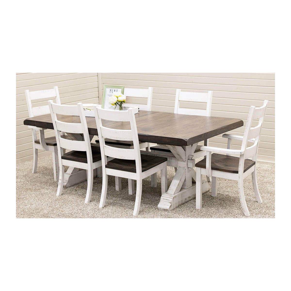 Farmhouse Trestle Large Extending White Oak Dining Table | M-GW&RWO-SB