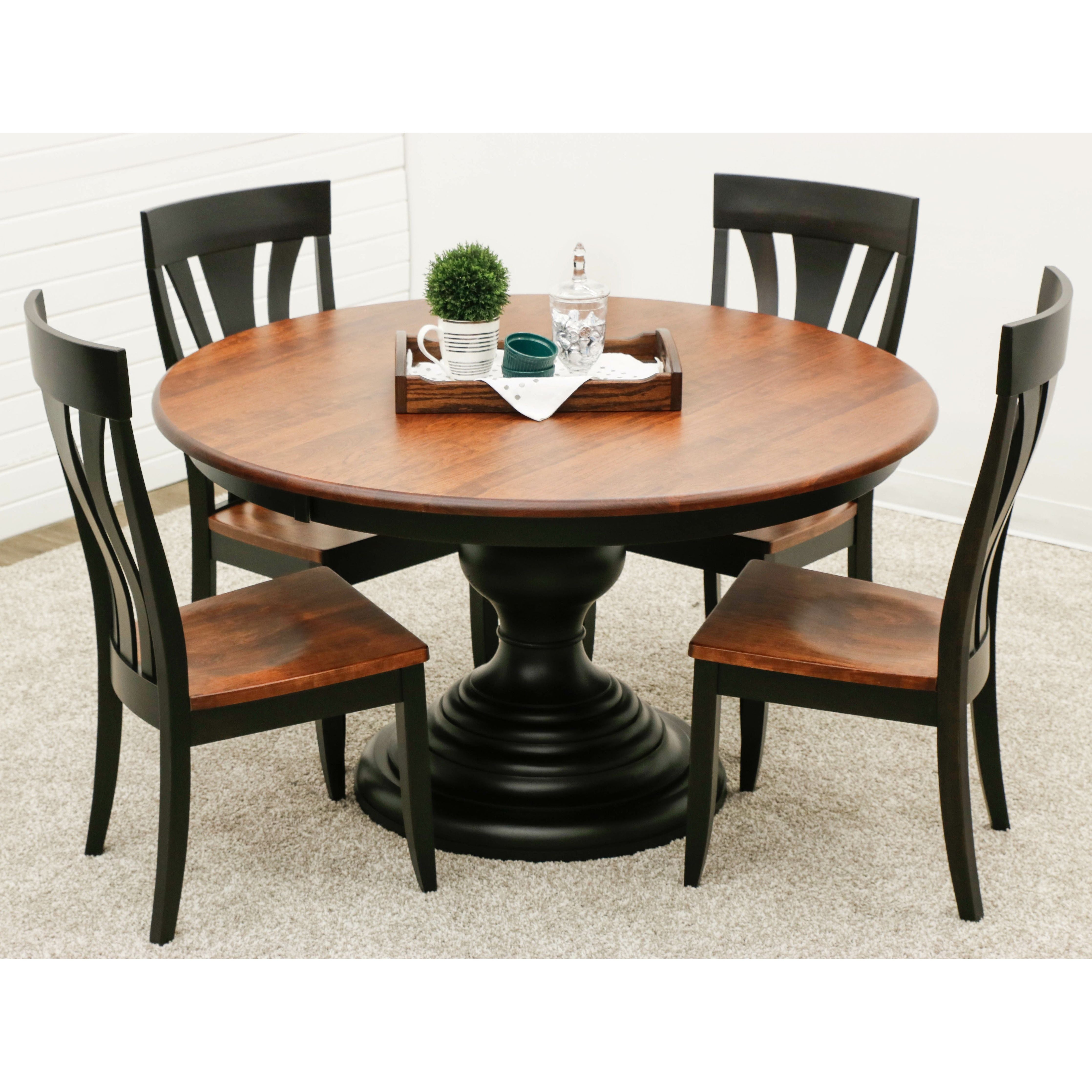 Global Round Black & Cherry Pedestal Dining Table | M-EB&C-MC