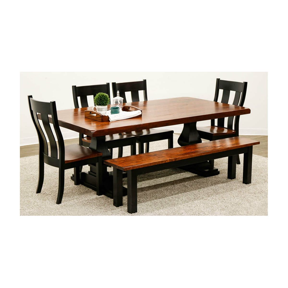 Hillside Black & Wood Large Modern Double Pedestal Extending Dining Table | M-EB&C-MC