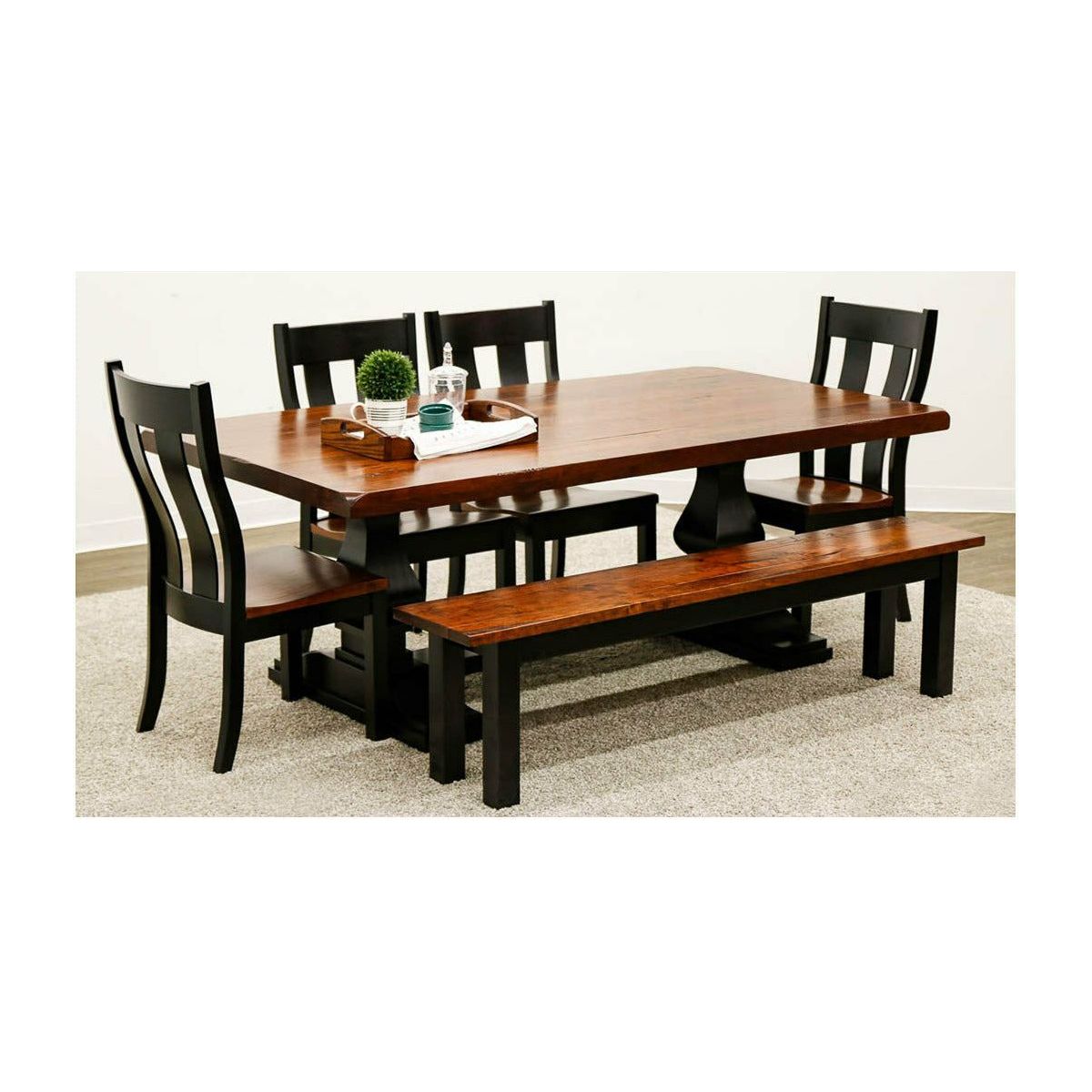 Heavy Shaker Leg Black & Wood Dining Bench | M-EB&C-MC