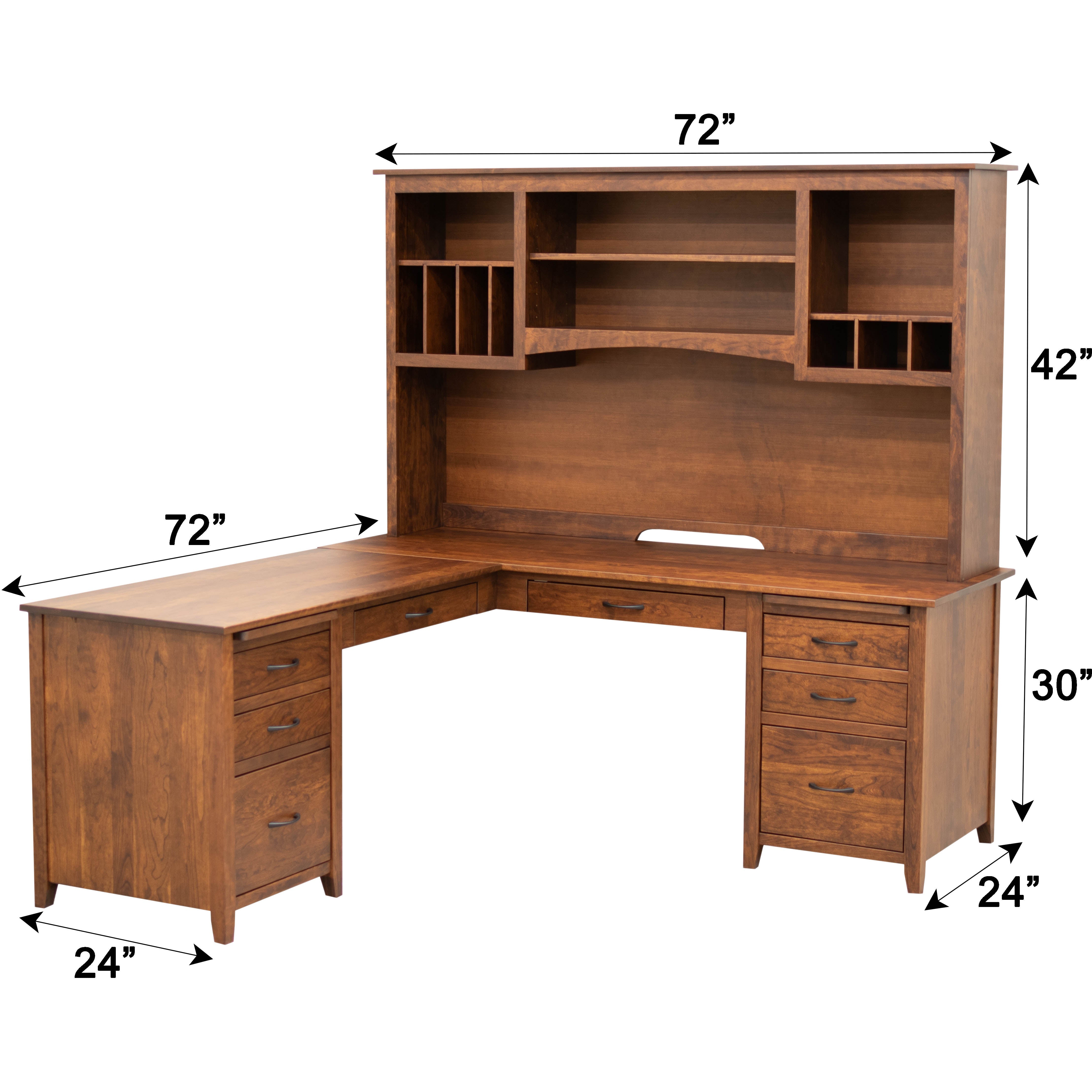 Manhattan Cherry Wood L Desk with Hutch Top | GB