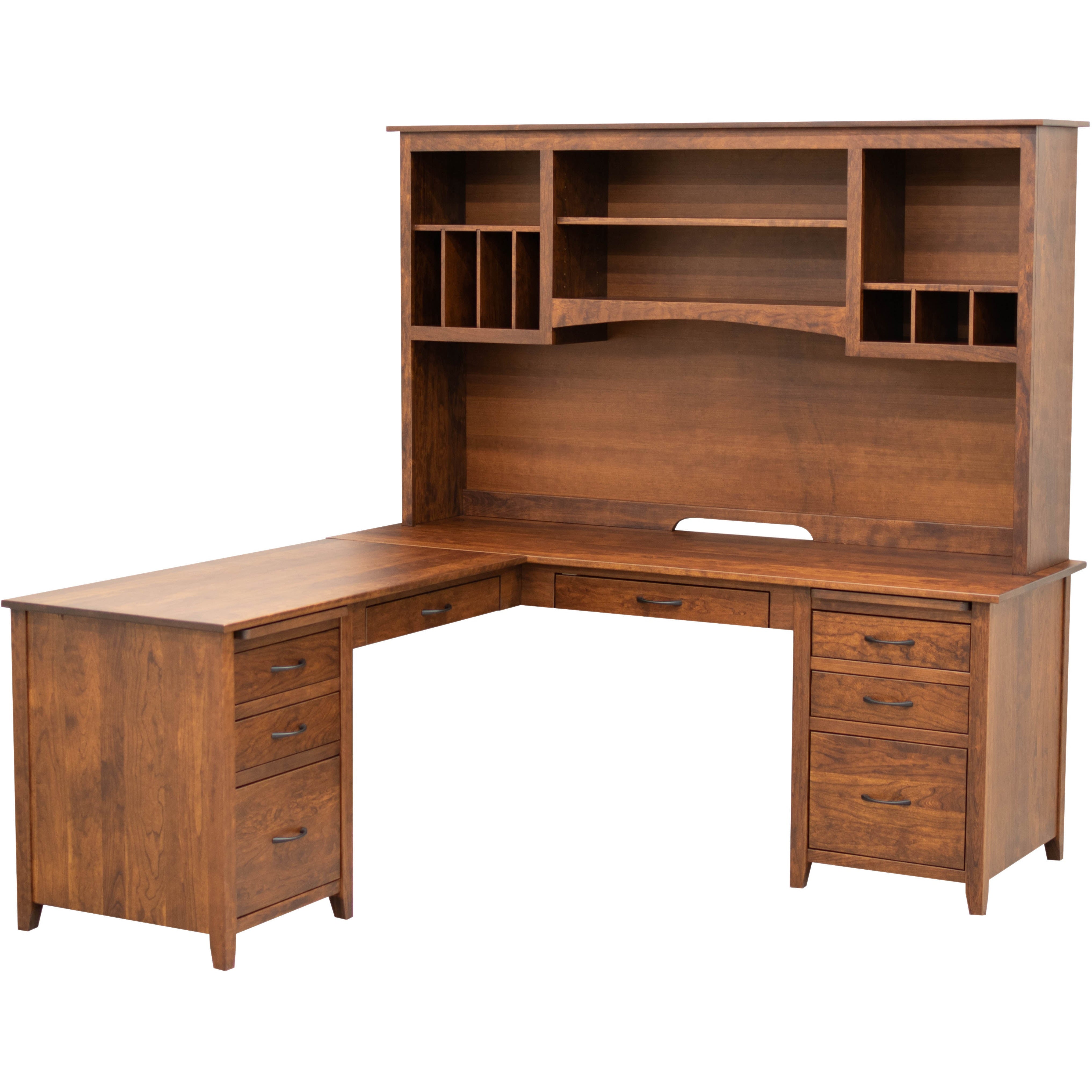 Manhattan Cherry Wood L Desk with Hutch Top | GB