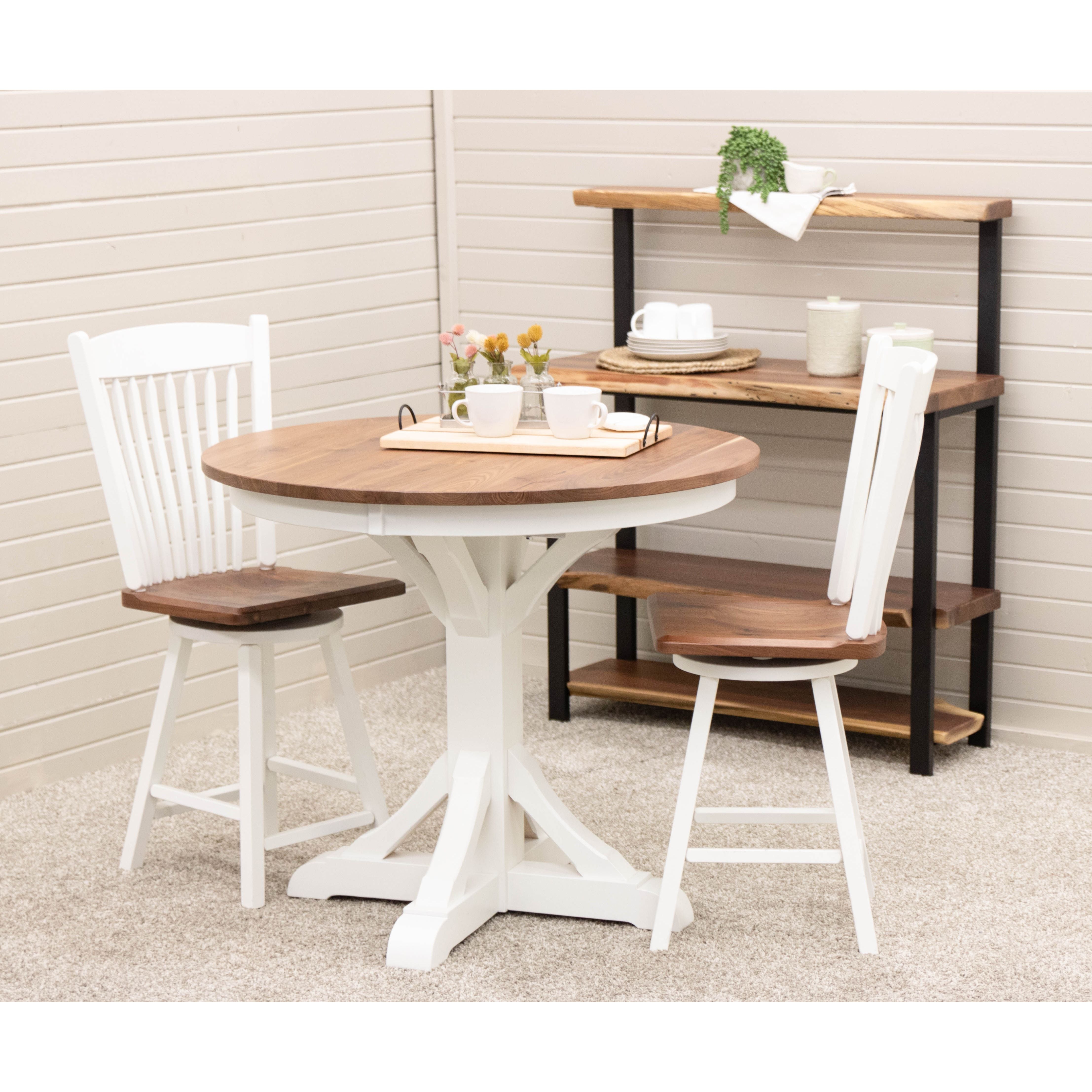 Newport Round White & Wood Pub Table | M-DW&W-NAT