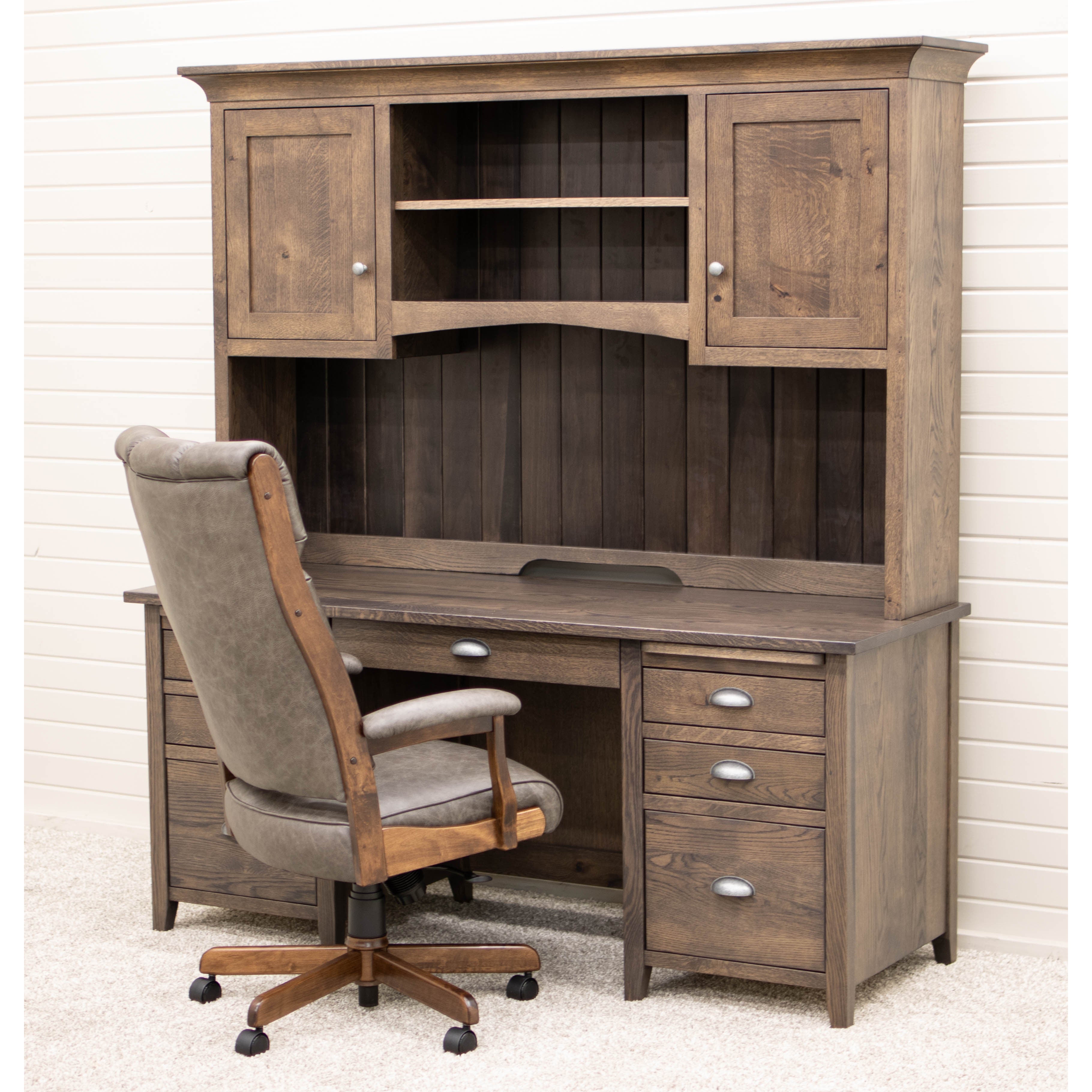 Phoenix White Oak Wood Desk with Hutch Top | SB