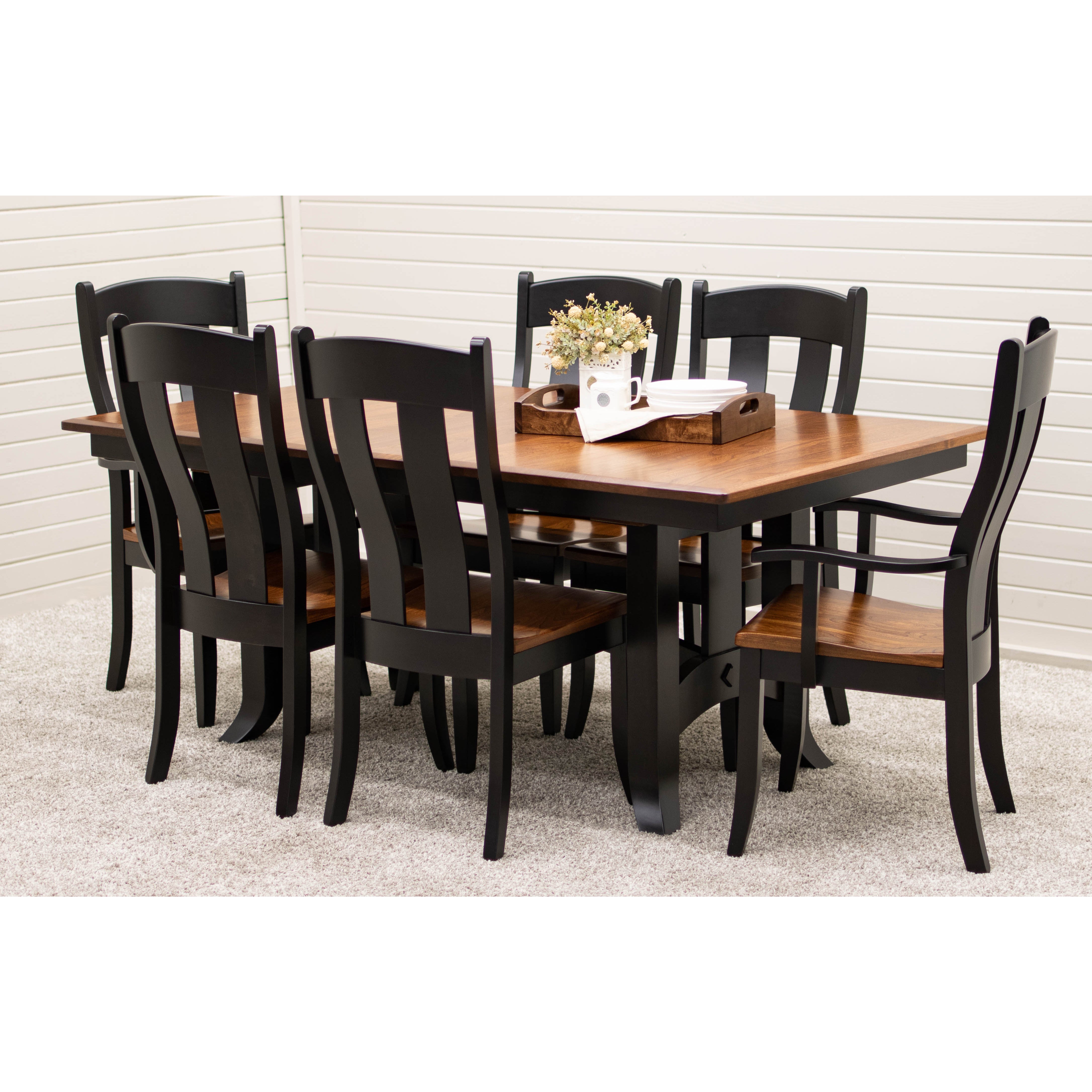 Shaker Hill Black & Wood Extending Amish Dining Table | M-EB&E-MC