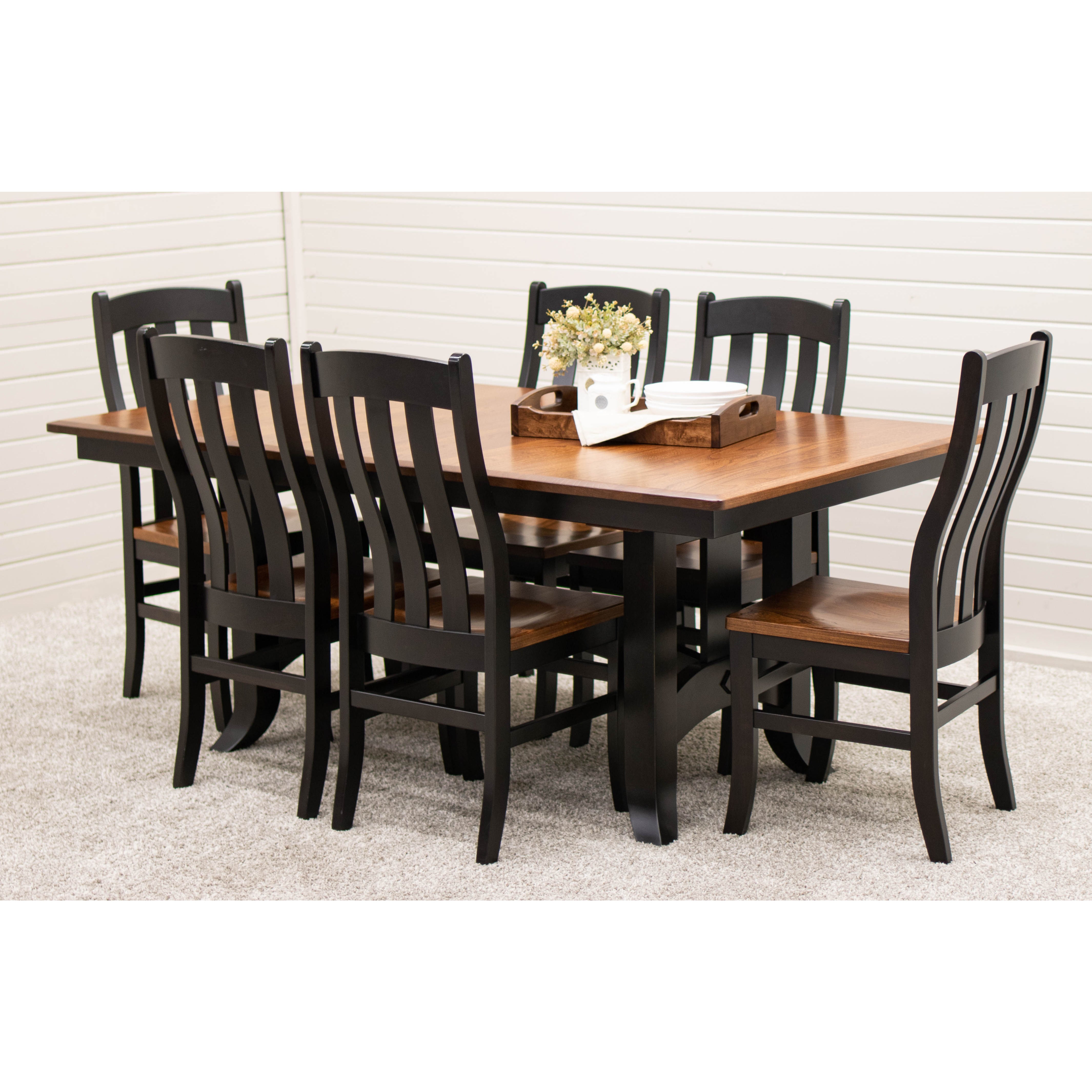 Shaker Hill Black & Wood Extending Amish Dining Table | M-EB&E-MC