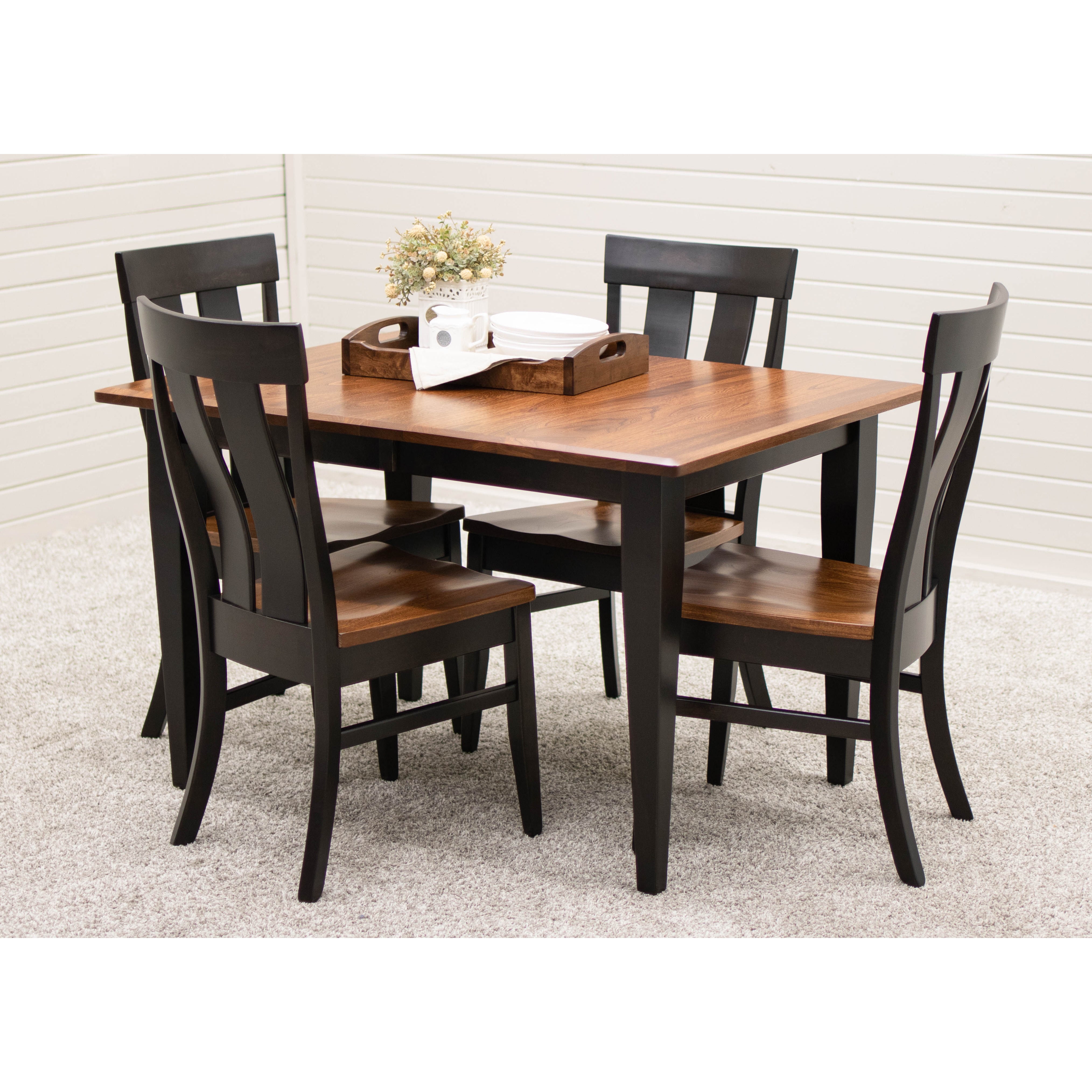 Lakeland Shaker Small Amish Kitchen Table with Black Legs | M-EB&E-MC