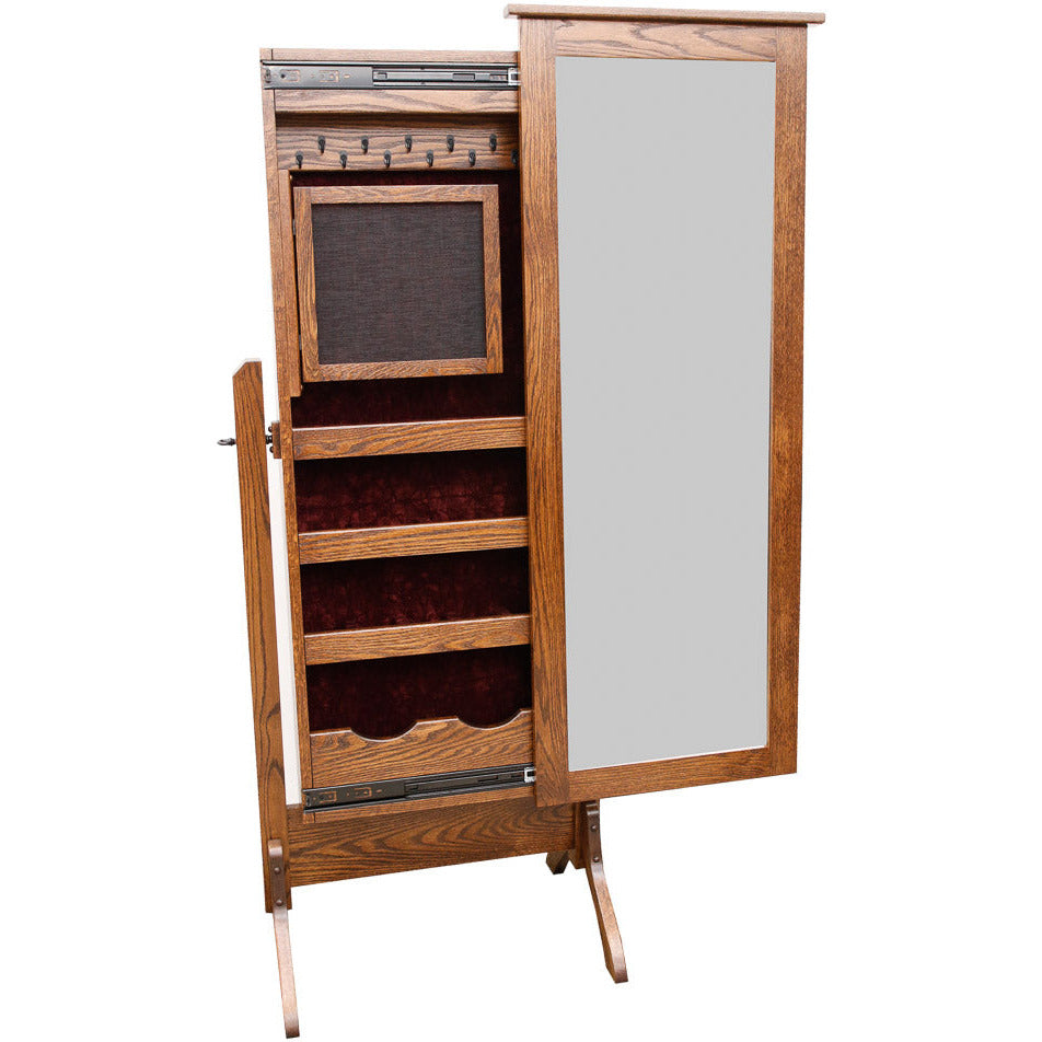 dressing mirror wood Shaker Solid Oak Wood Sliding Jewelry Cheval Mirror in Asbury Brown