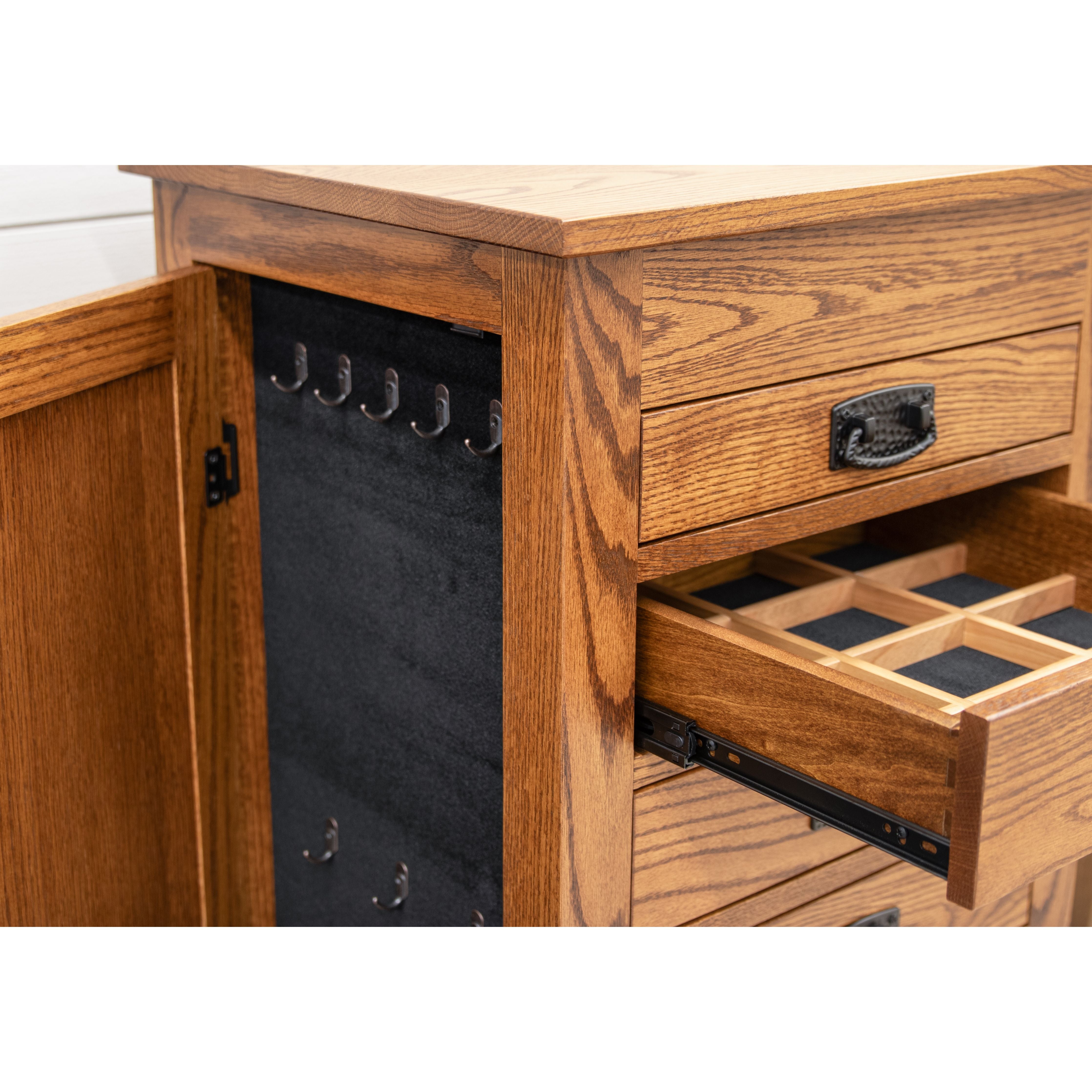Mission Solid Red Oak Wood Jewelry Armoire in Cherry Color