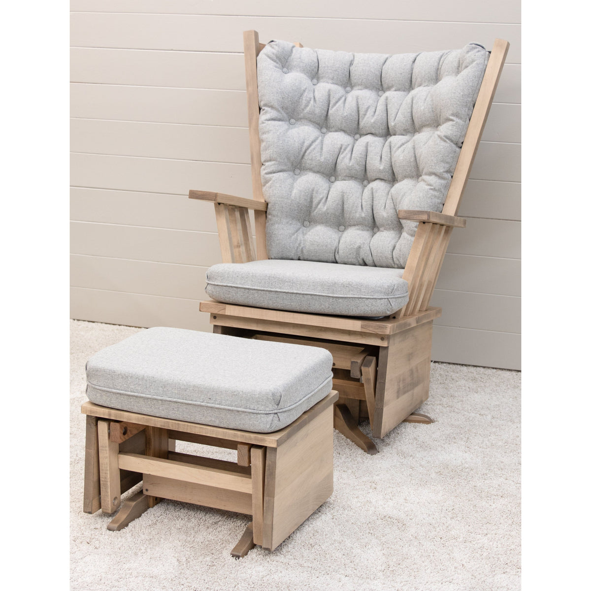 Mission Soild Maple Wood Upholstered Swivel Glider Rocker & Ottoman