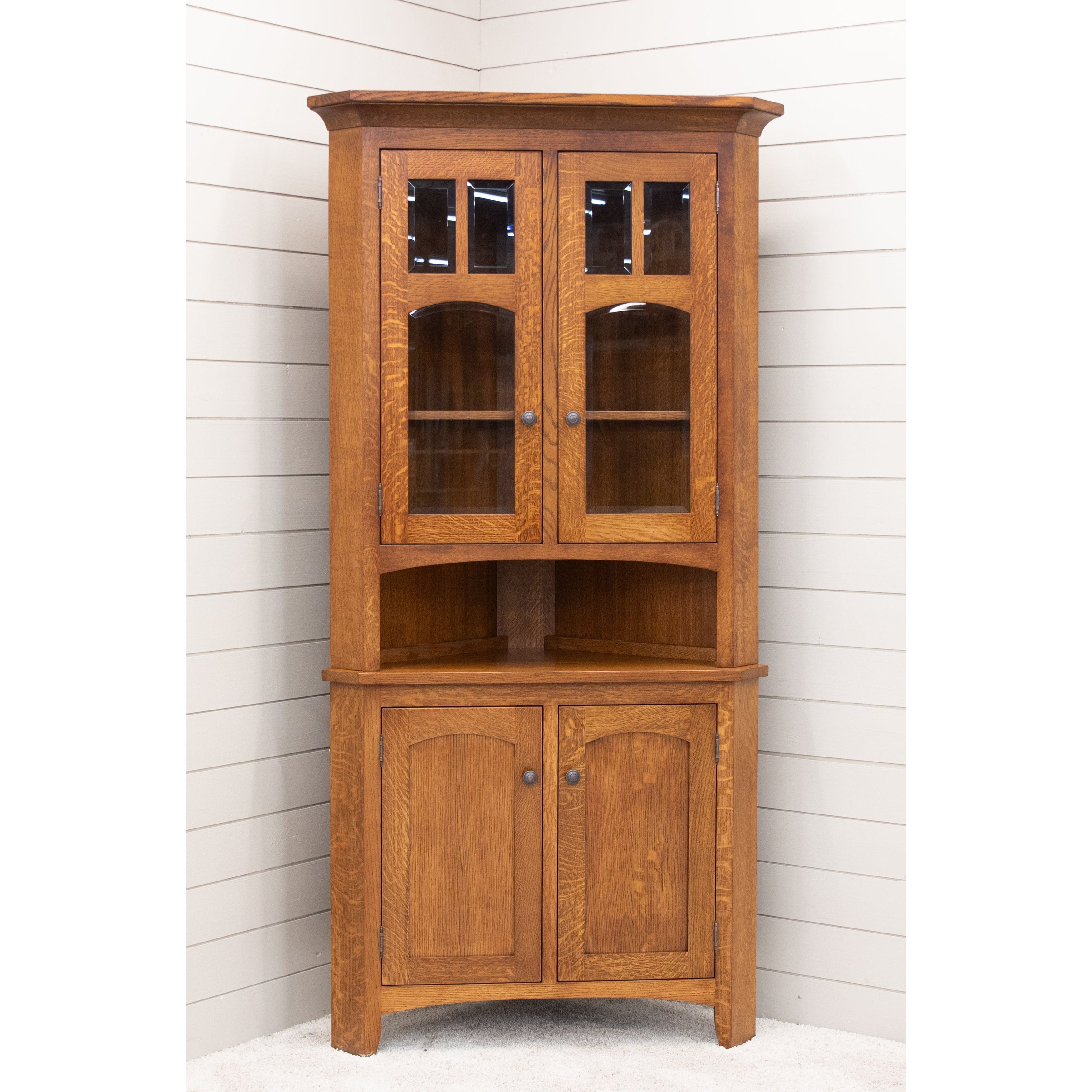 Biltmore Mission Quarter Sawn White Oak Wood Corner Hutch in