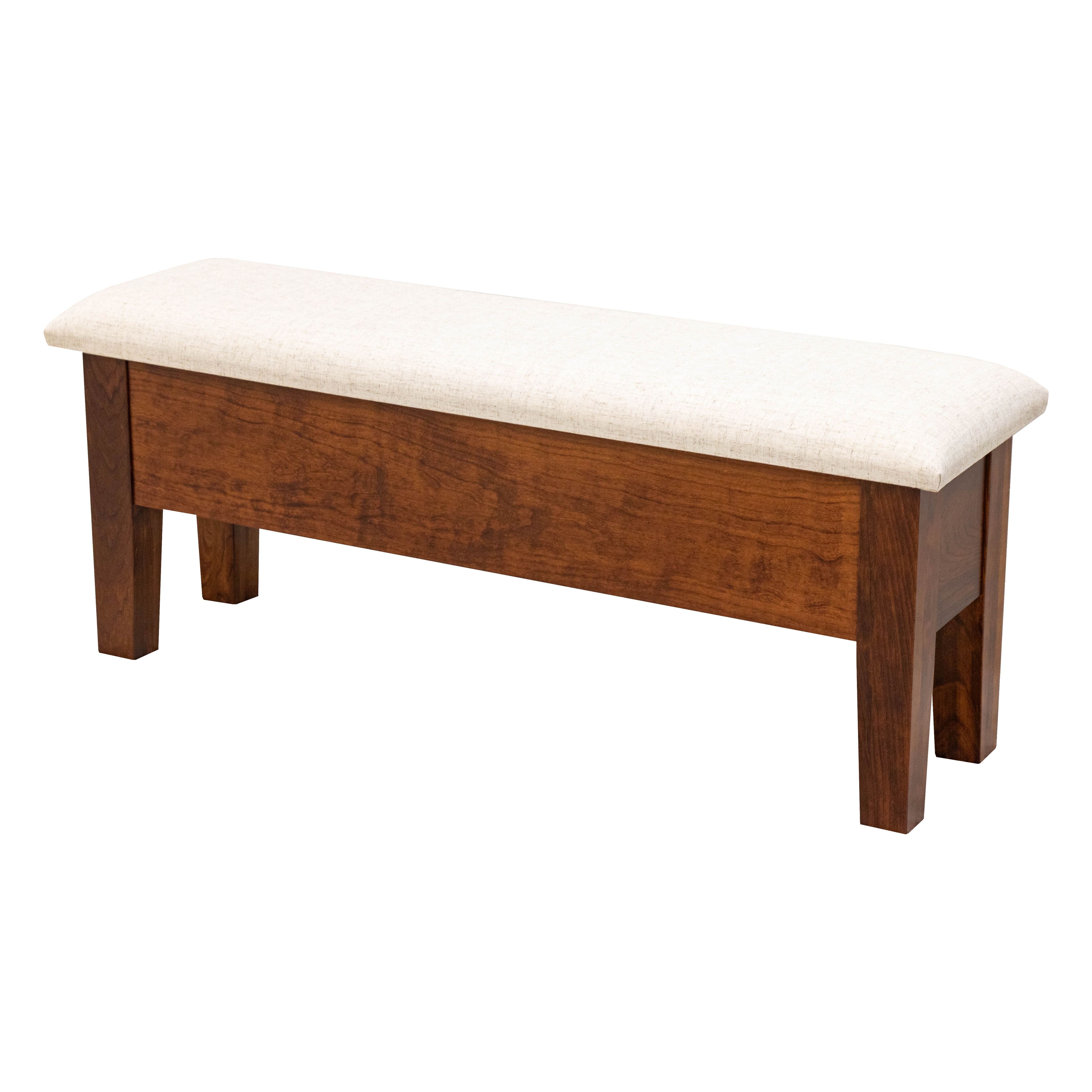 48" Cherry Wood Upholstered Shaker Heavy Leg Bench with Storage | MC