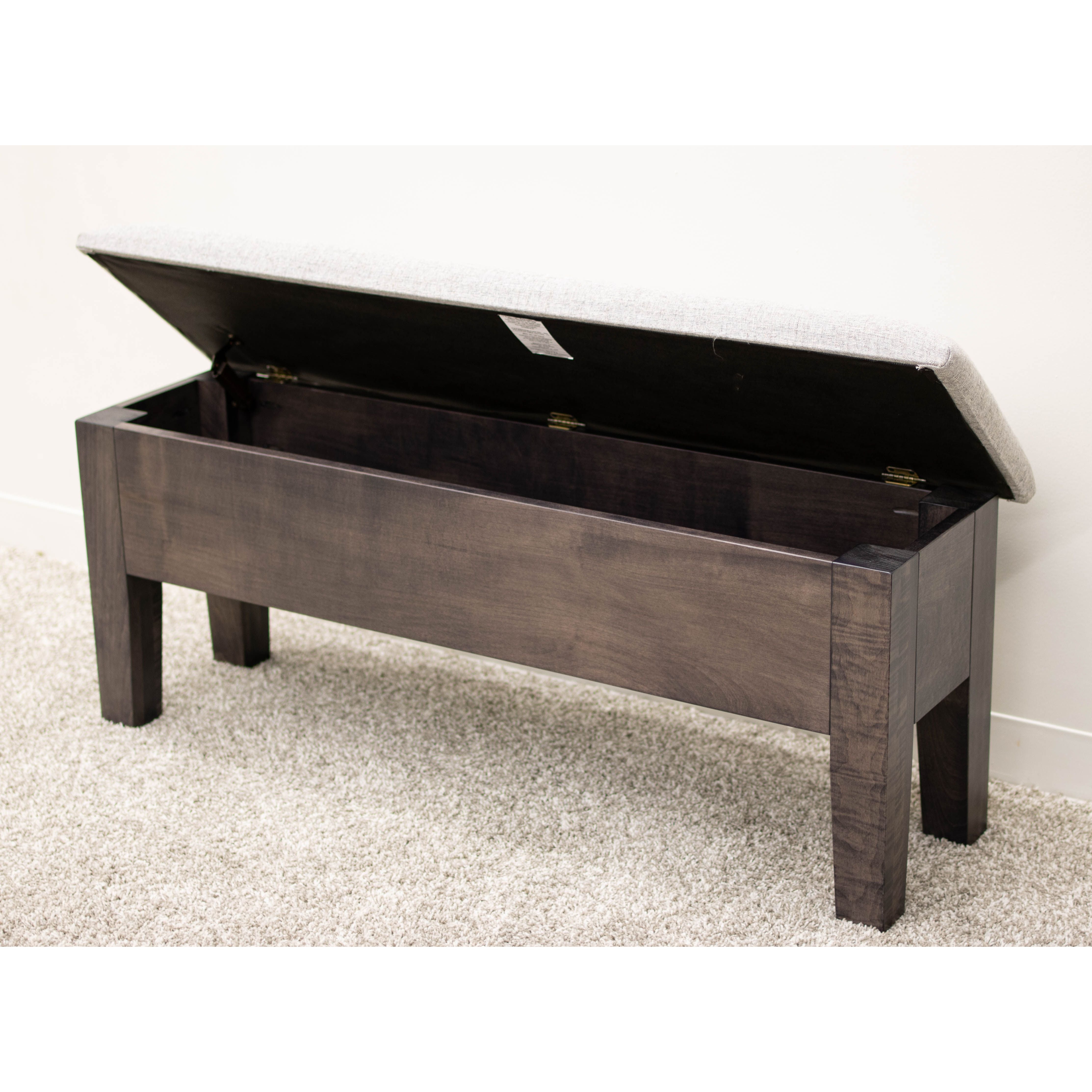 48" Cherry Wood Upholstered Shaker Heavy Leg Bench with Storage | MC