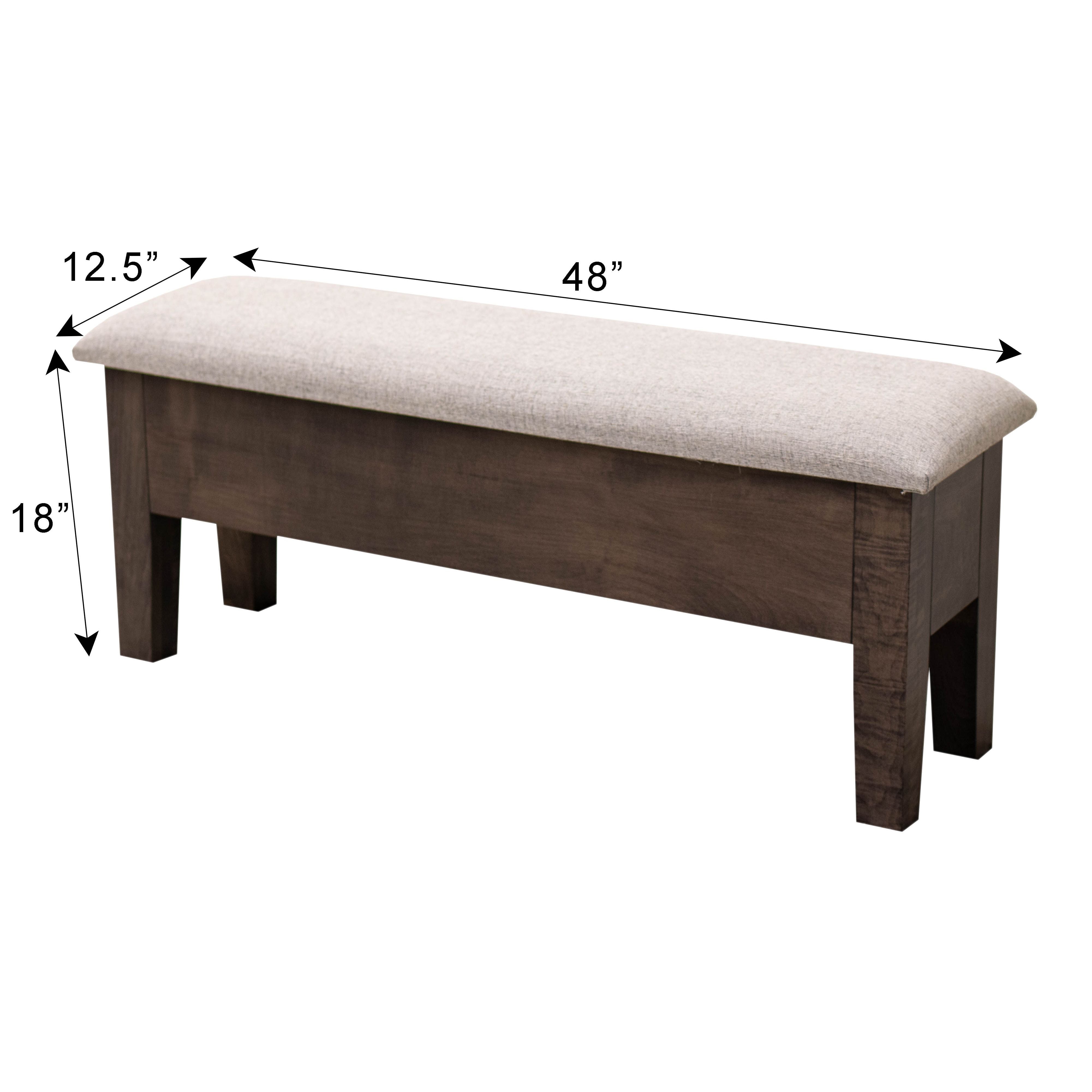 48" Cherry Wood Upholstered Shaker Heavy Leg Bench with Storage | MC