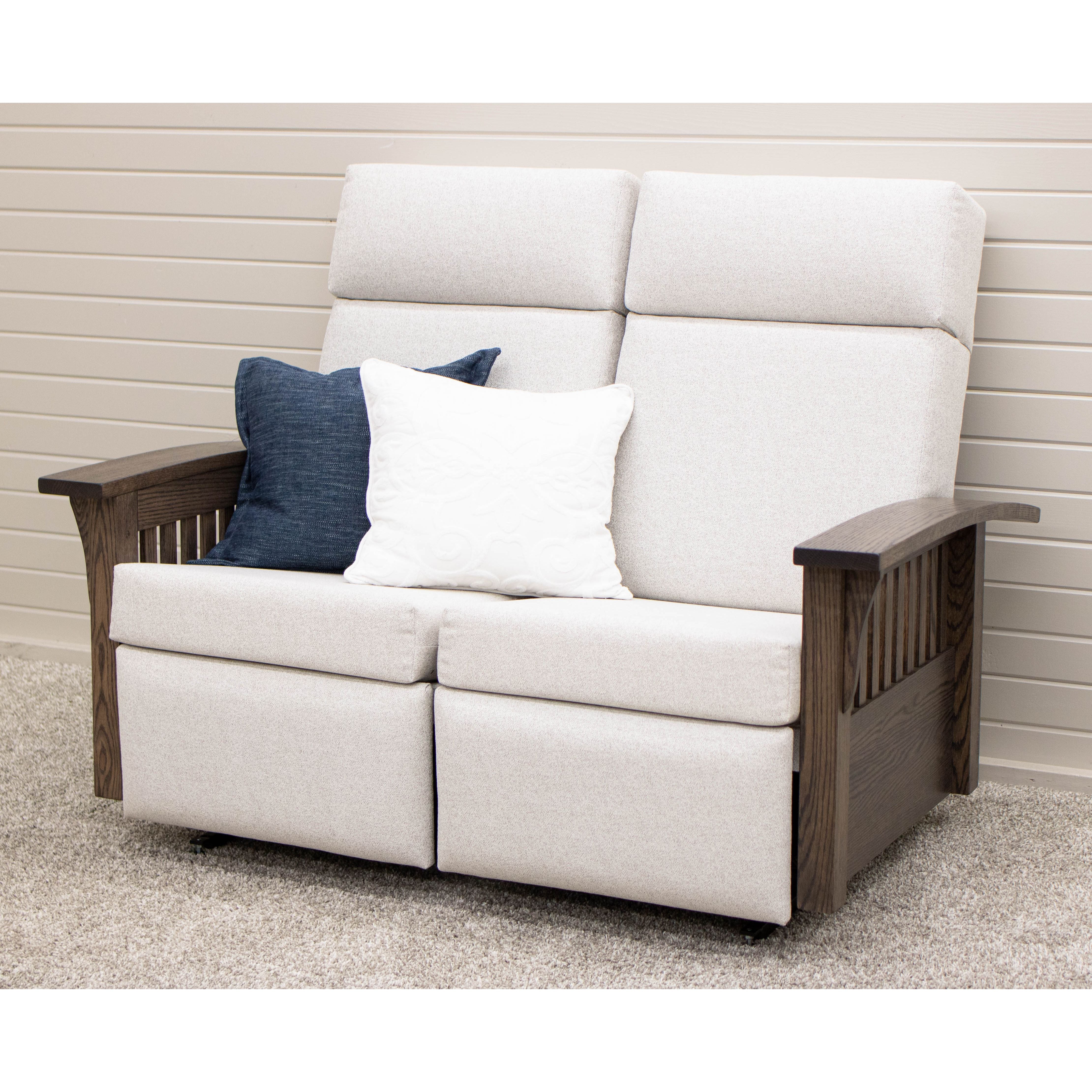 Mission White Reclining Loveseat with Wood Arms | 23-13