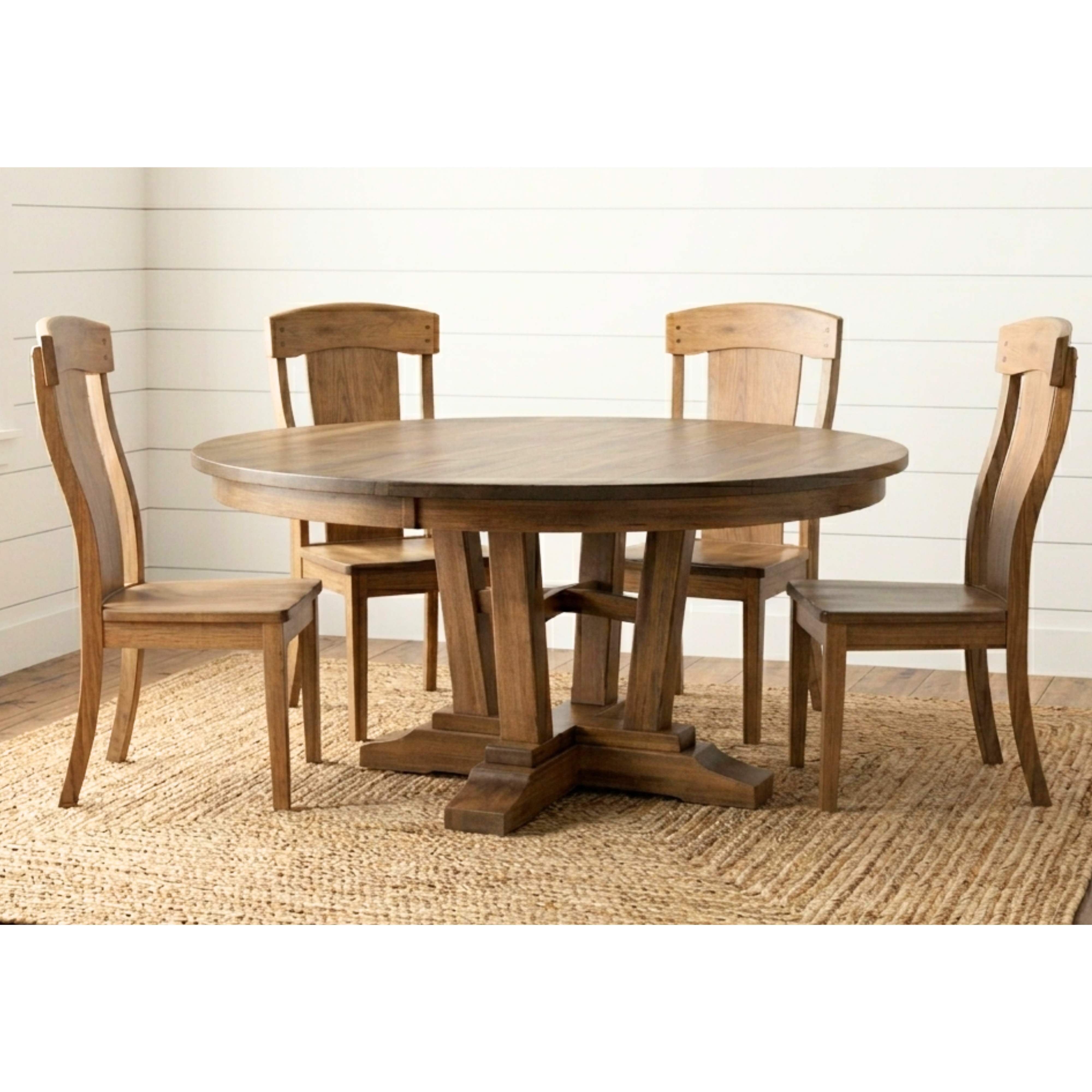 Alberta Large Round Extendable Hickory Dining Set for 6-10