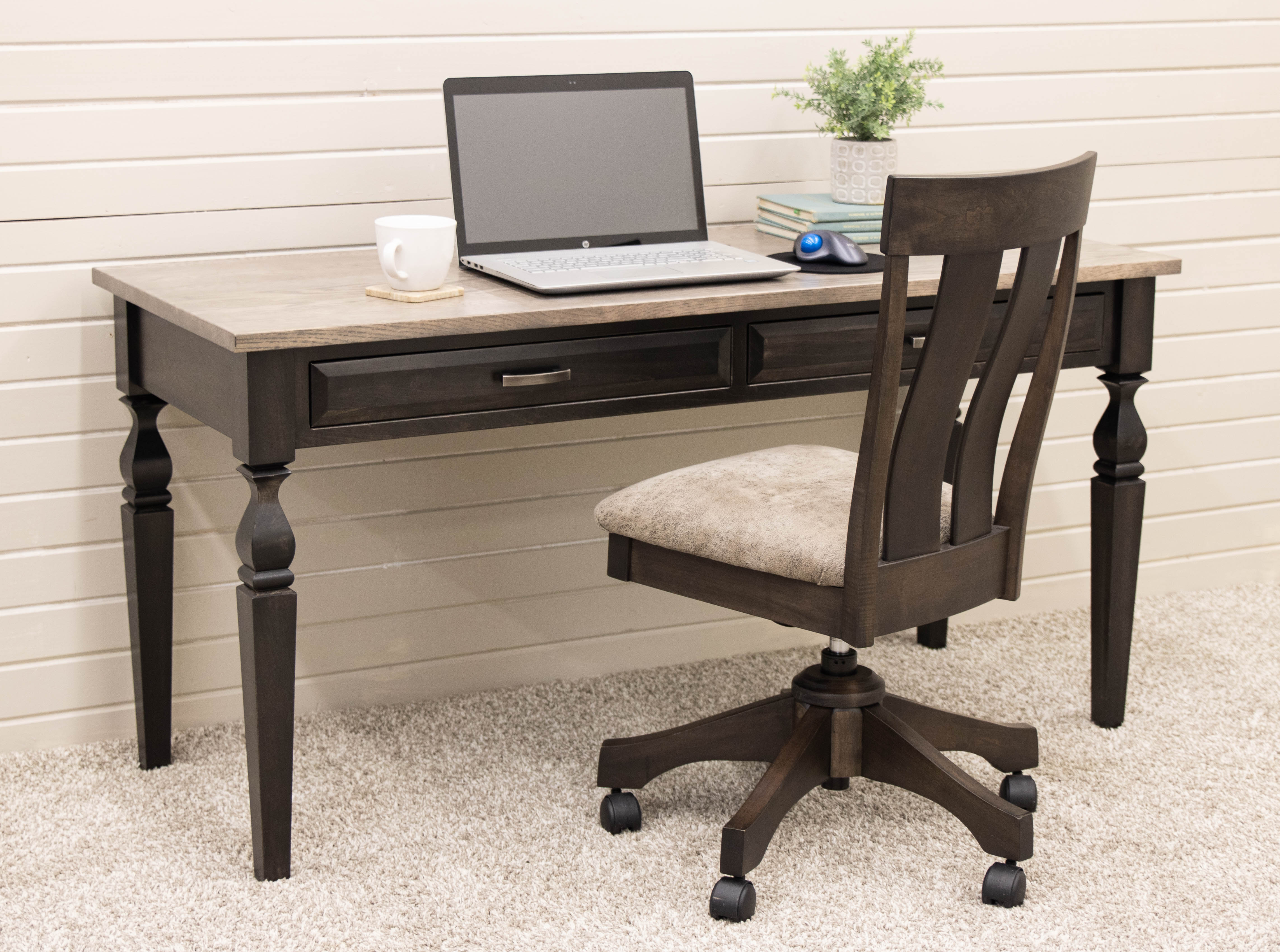 CE58 Clark Executive Grey Leather Office Chair with Solid Wood Frame