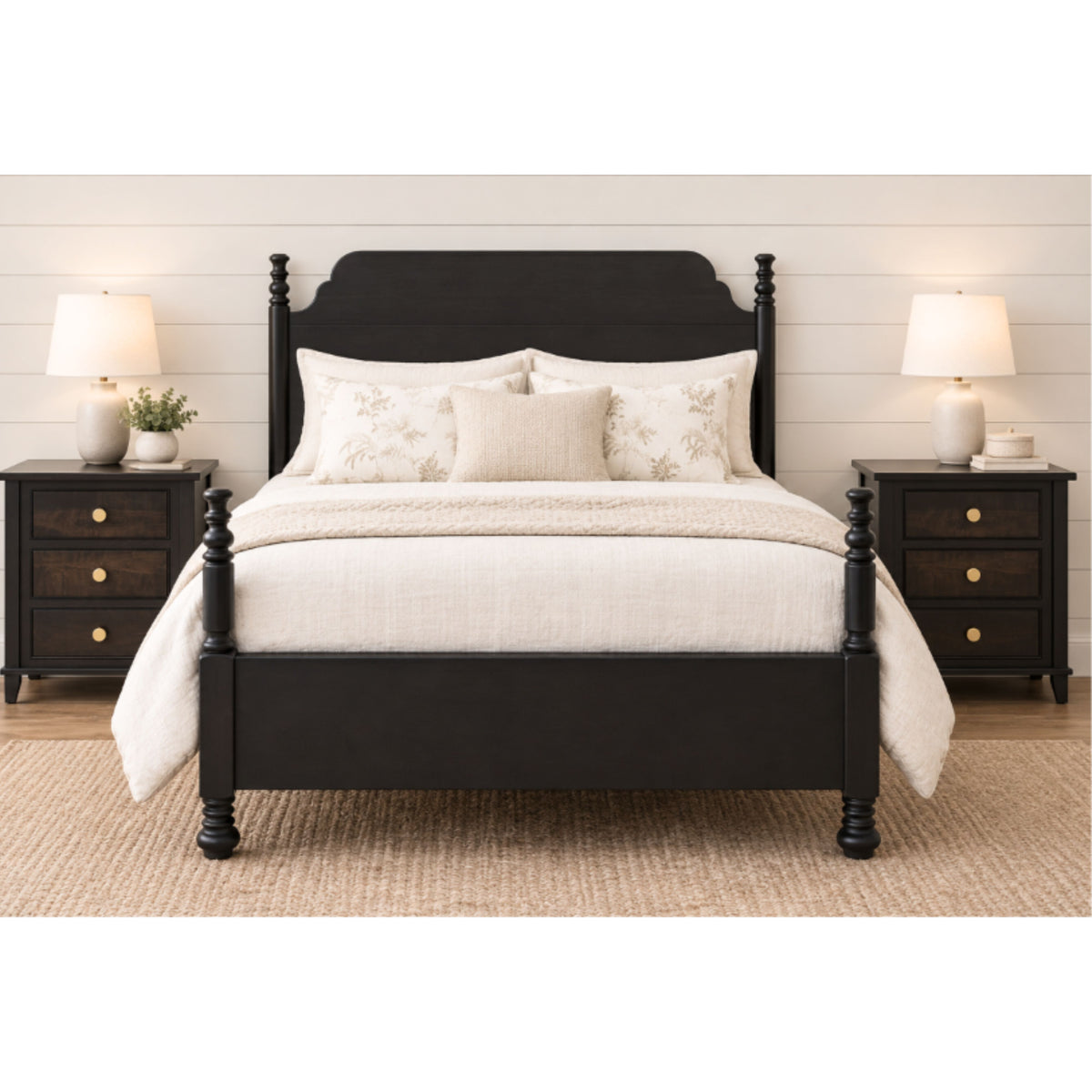 Augustine Four Poster Queen Black 3 Piece Bedroom Set | EB