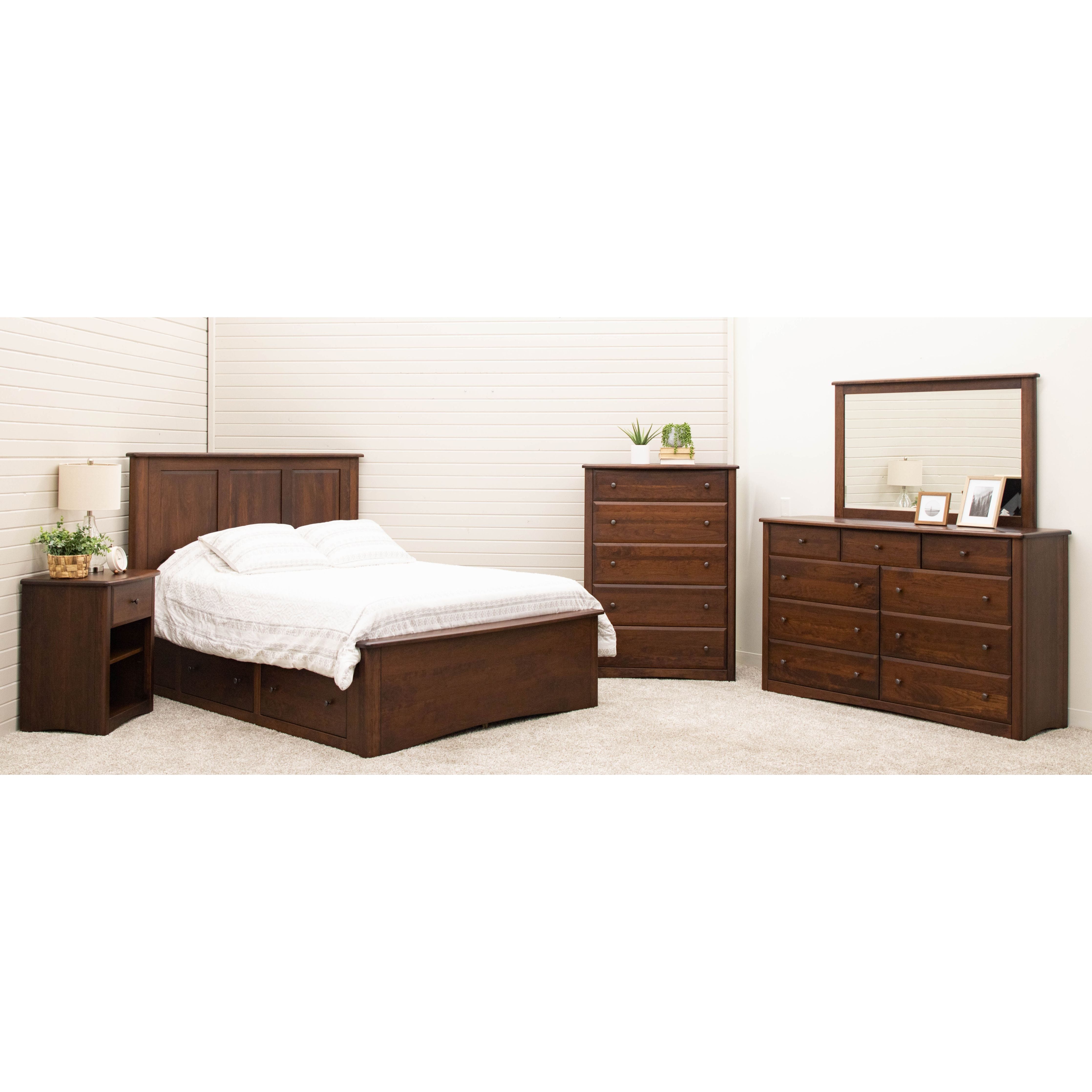 Carrington Queen Cherry Wood Storage Platform Bed in Golden Brown