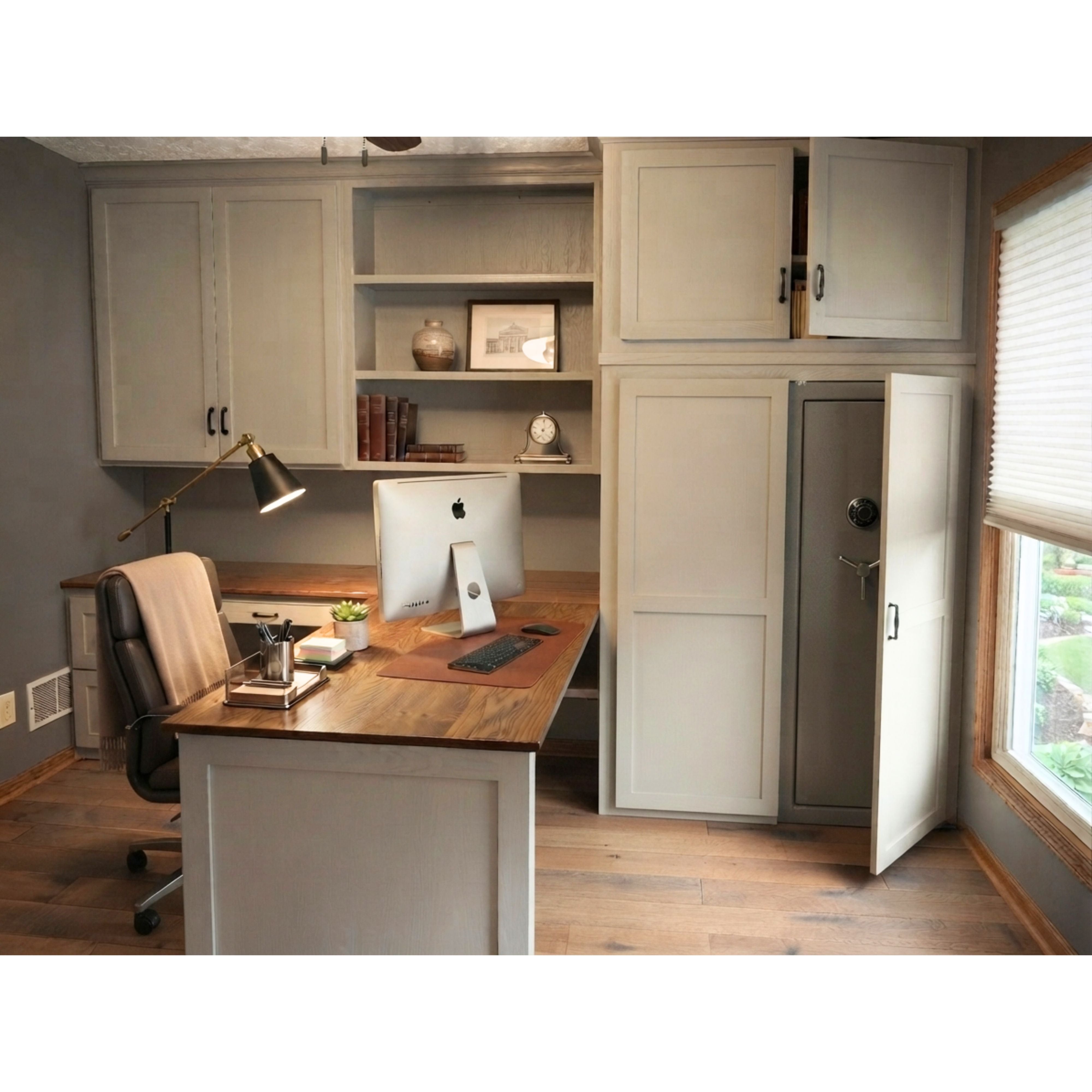 Custom Office Built in Oak Desk with Cabinets for Hidden Safe