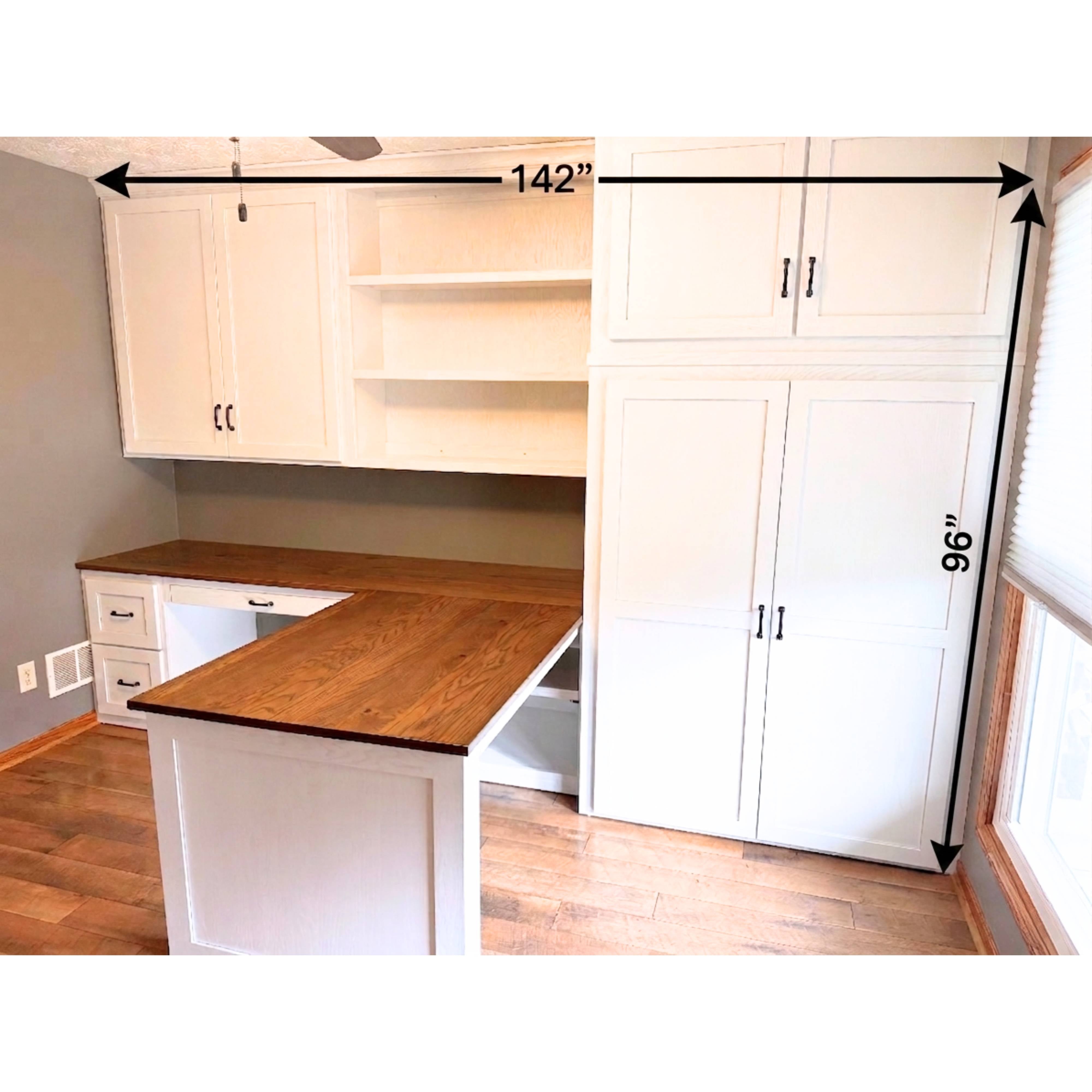 Custom Office Built in Oak Desk with Cabinets for Hidden Safe