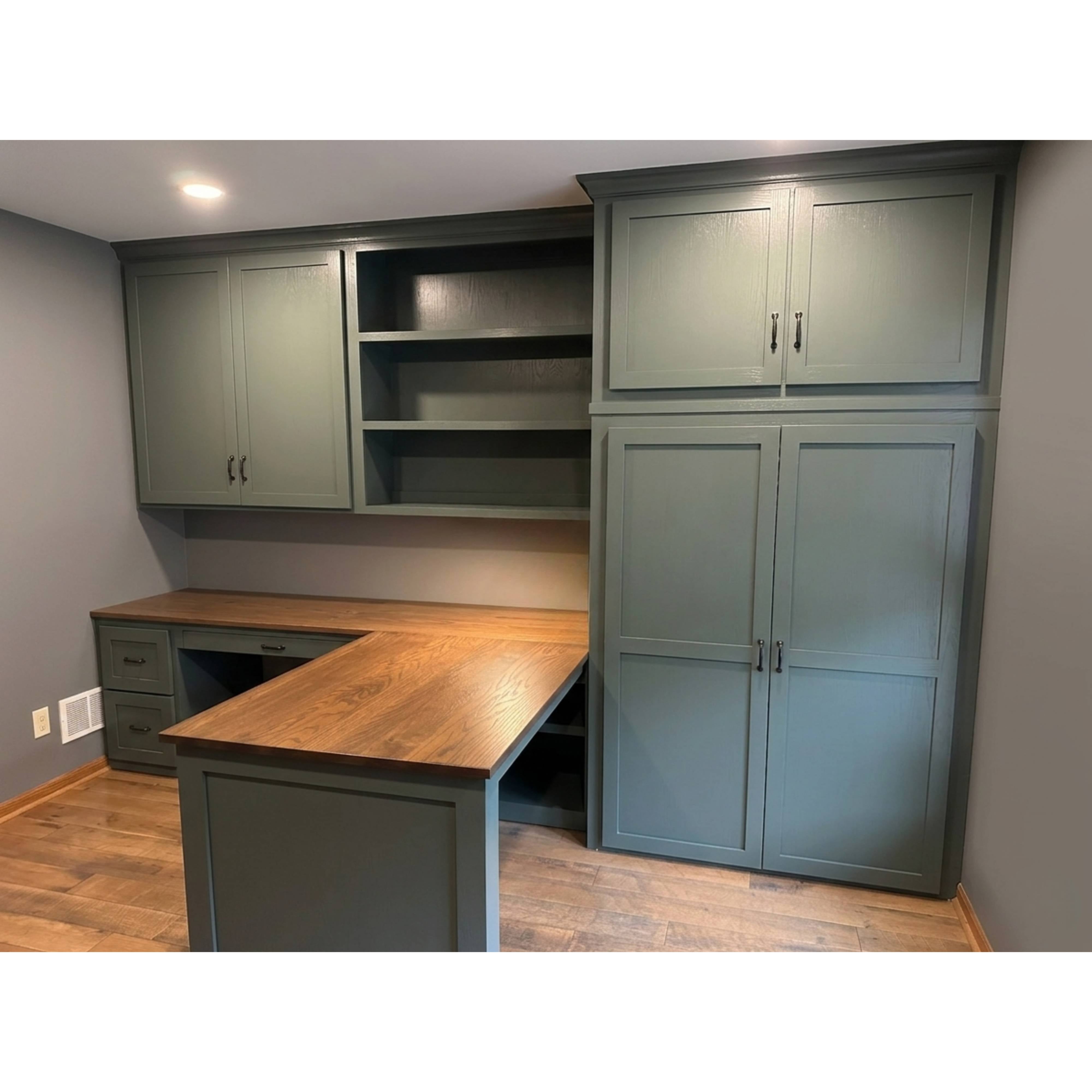 Custom Office Built in Oak Desk with Cabinets for Hidden Safe