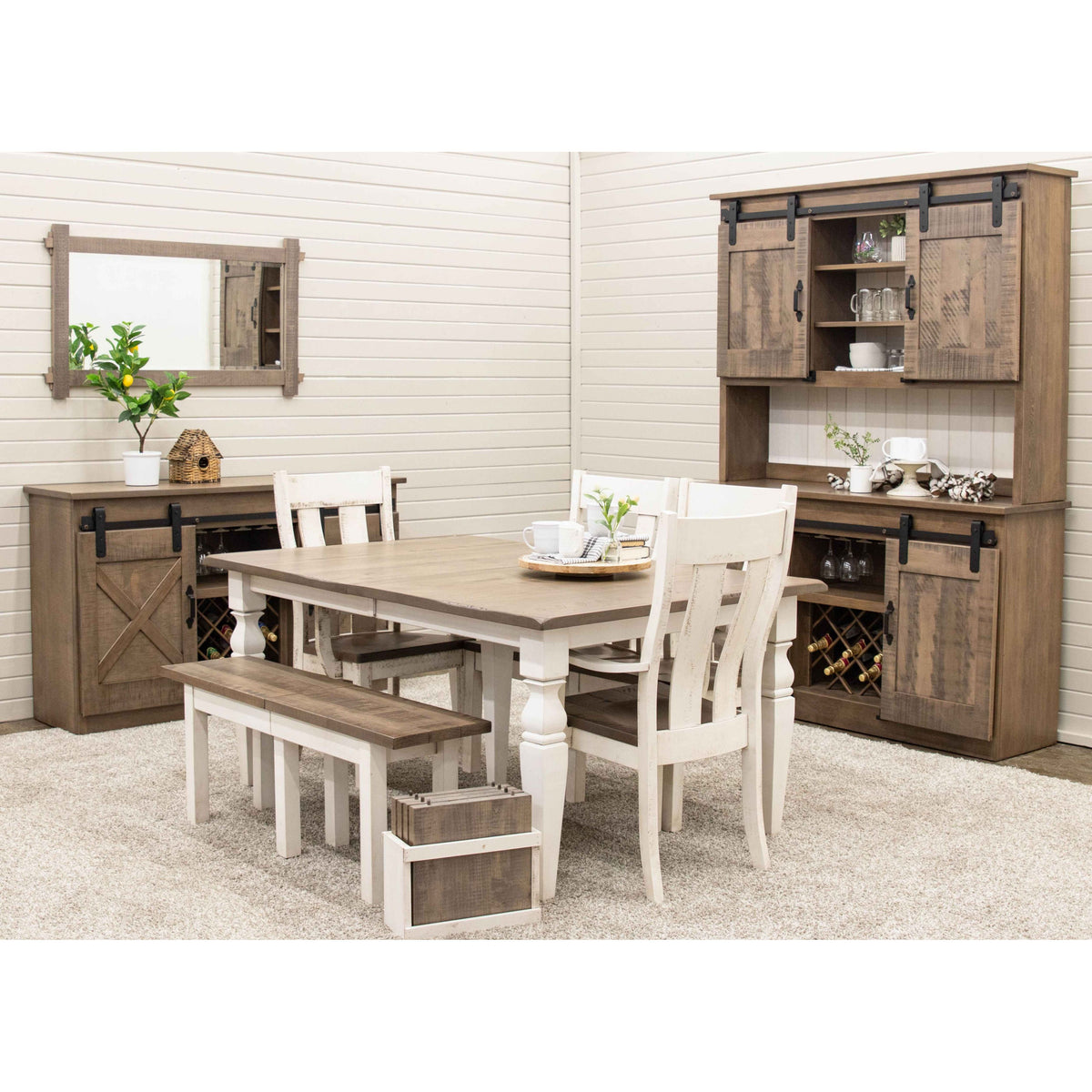 Classic Turned Cam Leg Solid White & Maple Wood Extending Dining Table