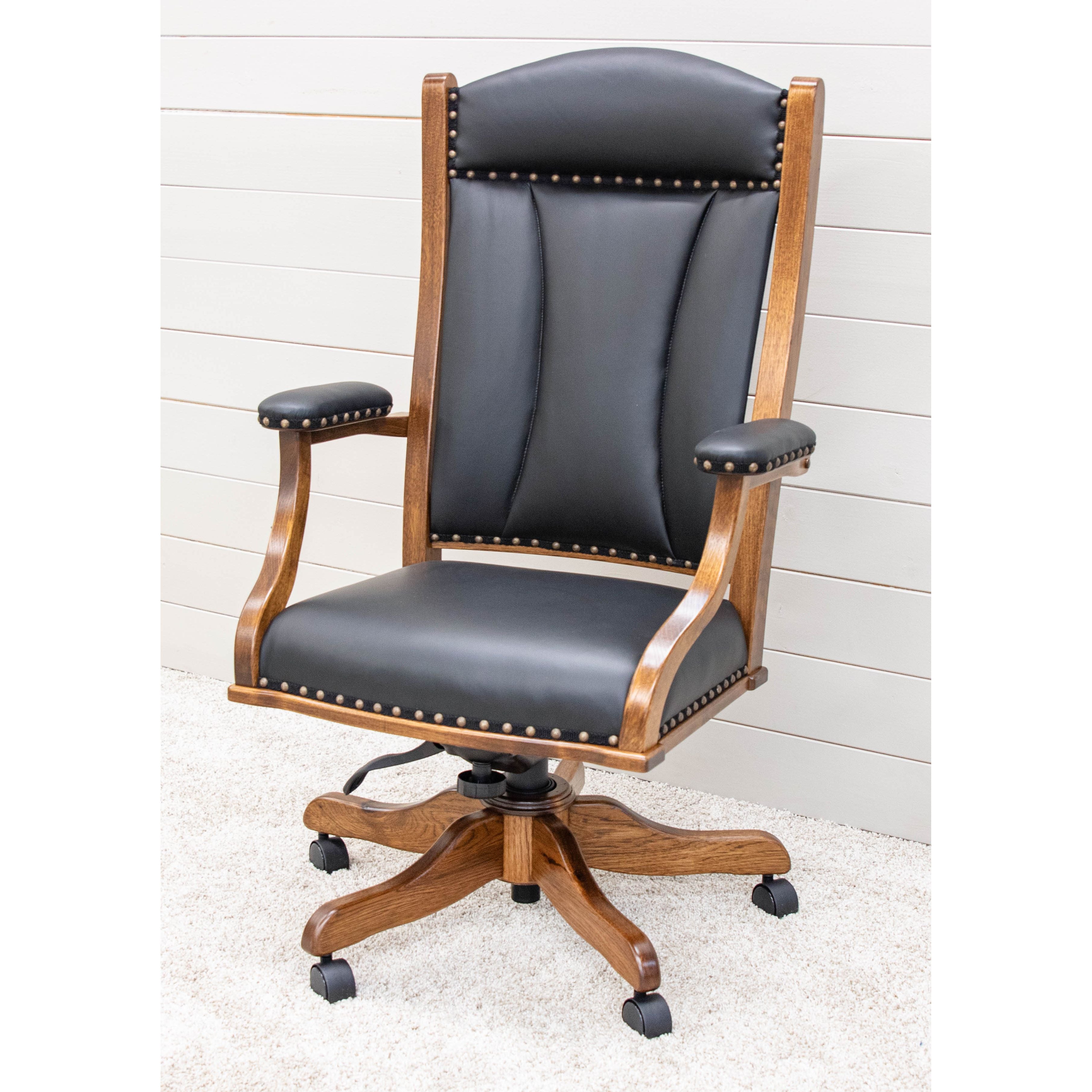 DC55 Genuine Black Leather Office Chair with Solid Hickory Wood Frame