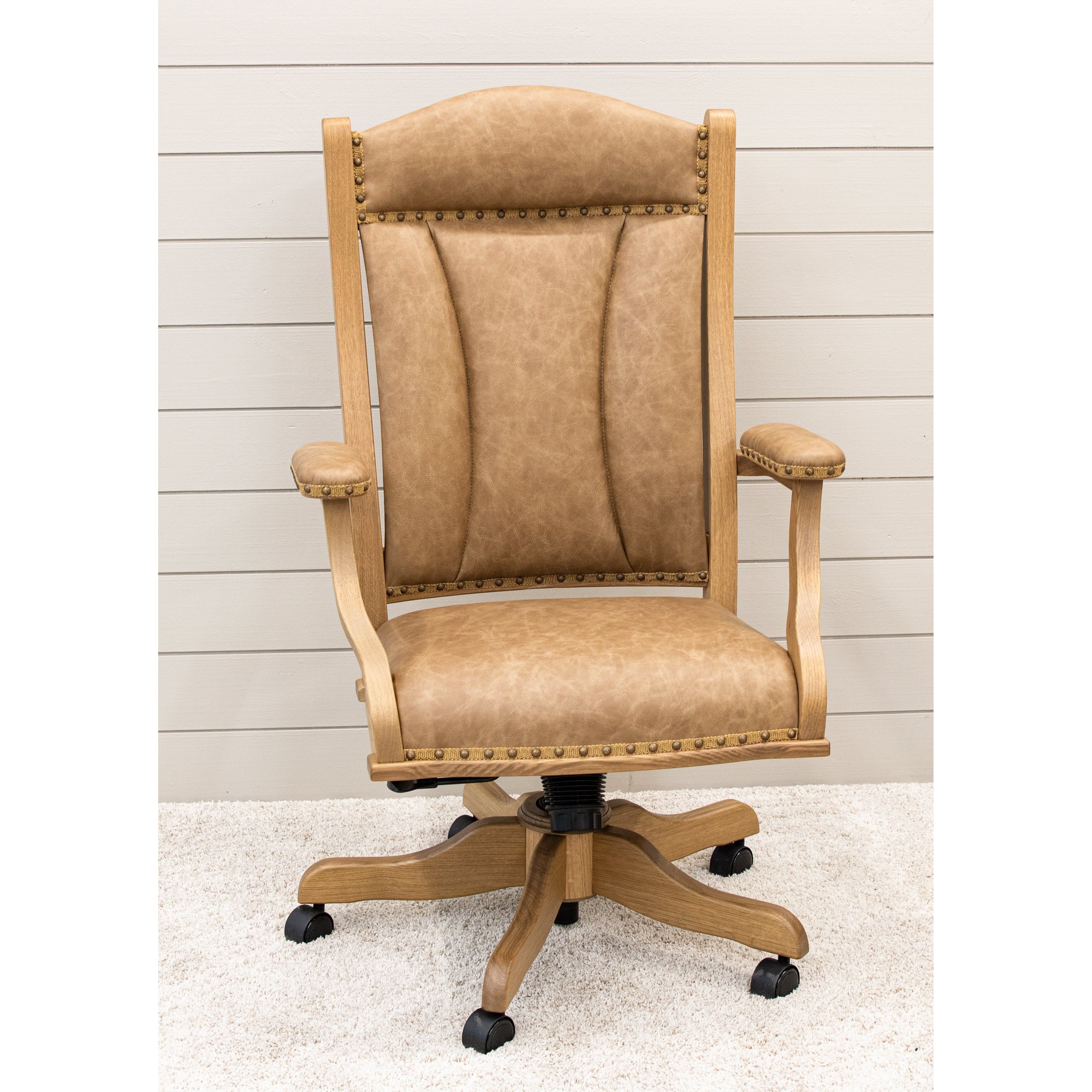 DC55 Genuine Brown Leather Office Chair with Solid White Oak Frame