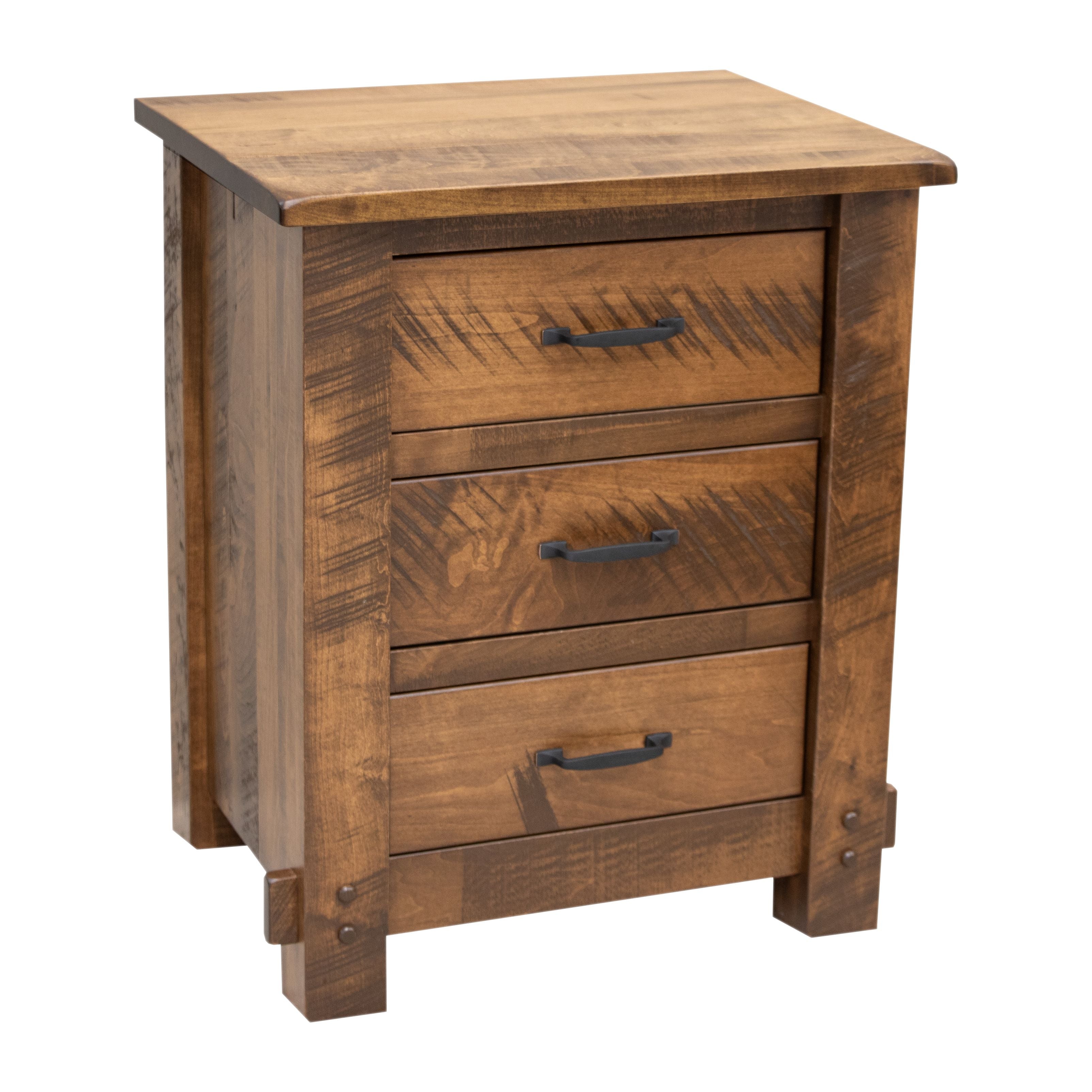 DCF Roughsawn Maple Wood 3-Drawer Nightstand | HC