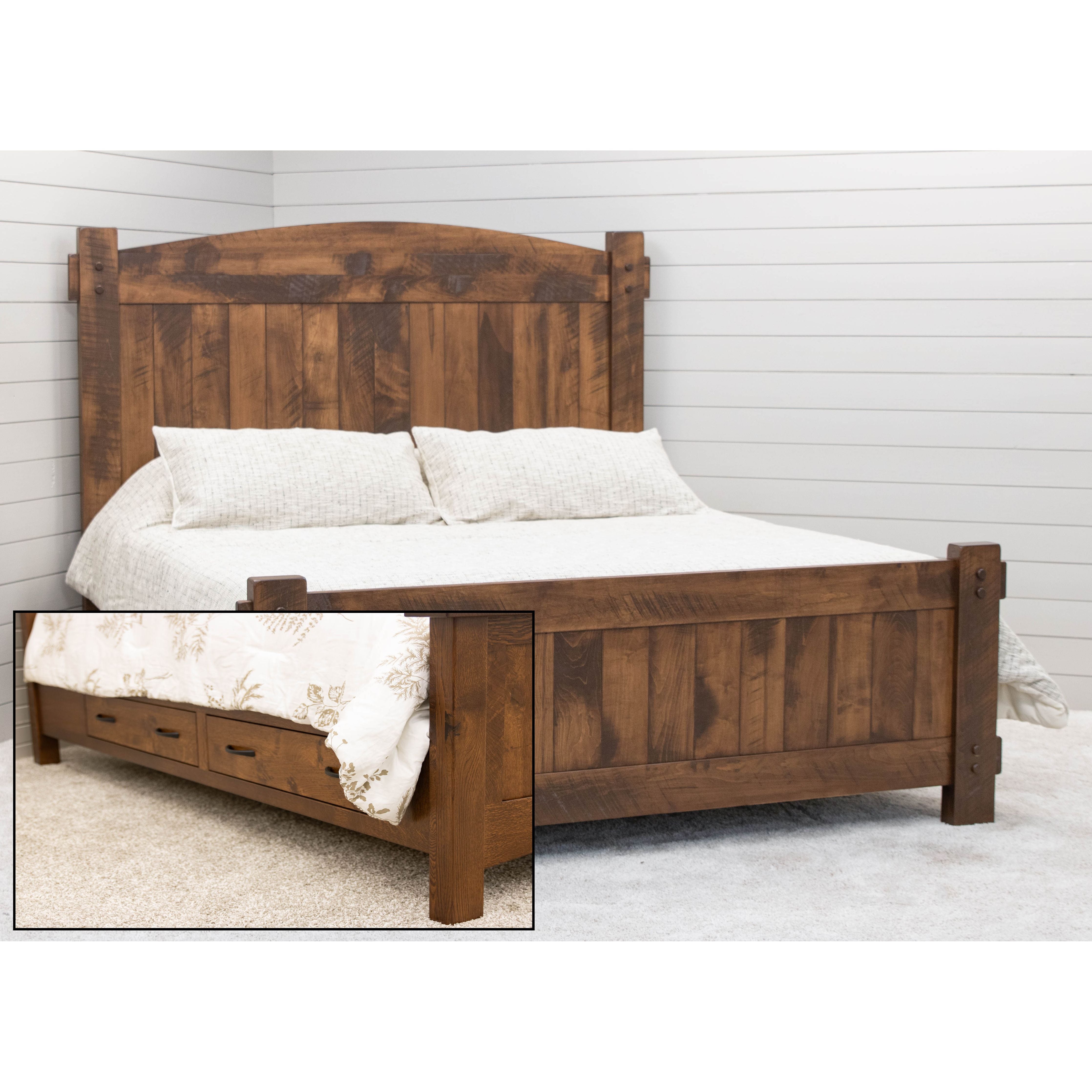 DCF Roughsawn Full Maple Wood Storage Platform Bed with Arched Headboard | HC